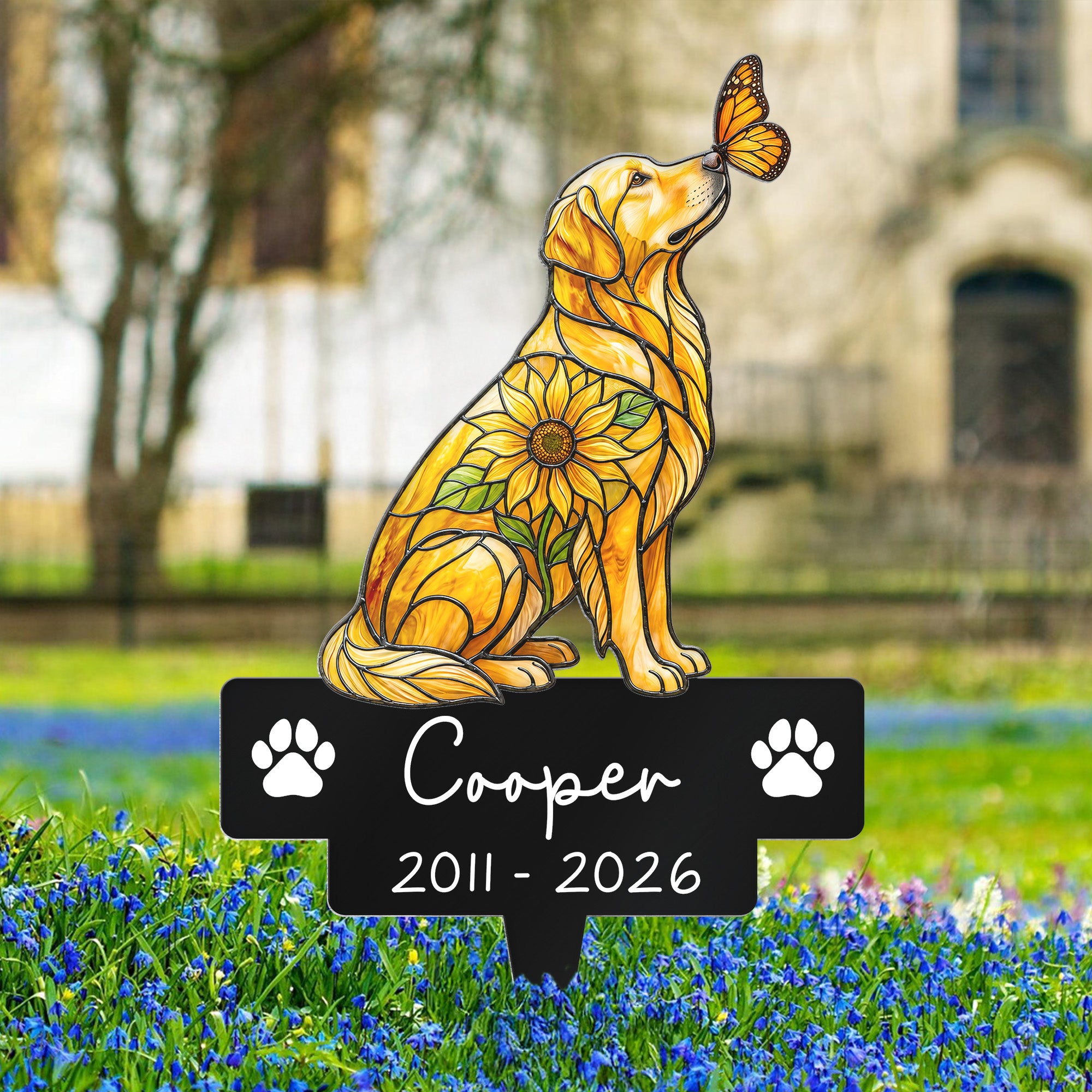 Custom-Pet Portrait Memorial Stained Glass Sunflower - Personalized Garden Stake 2