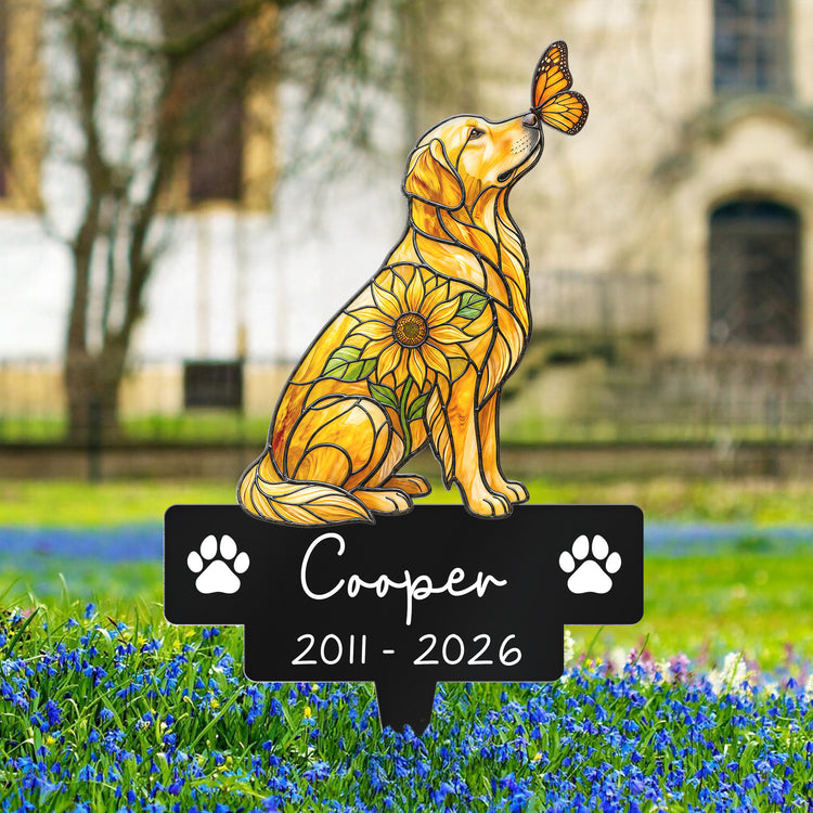 Custom-Pet Portrait Memorial Stained Glass Sunflower - Personalized Garden Stake 2