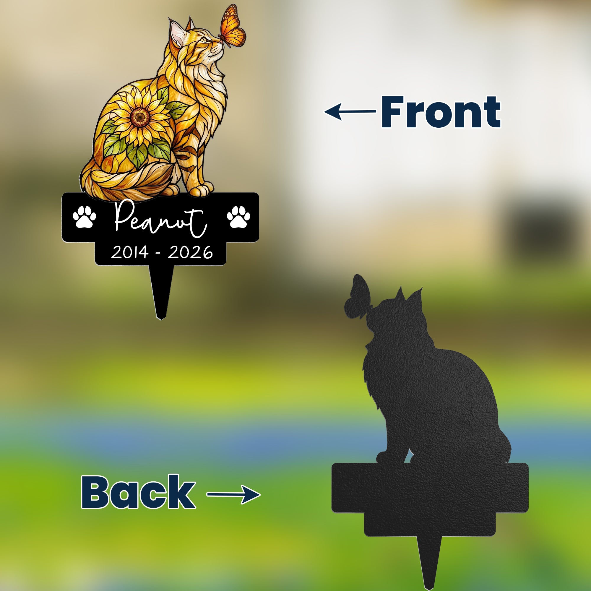 Custom-Pet Portrait Memorial Stained Glass Sunflower - Personalized Garden Stake 3