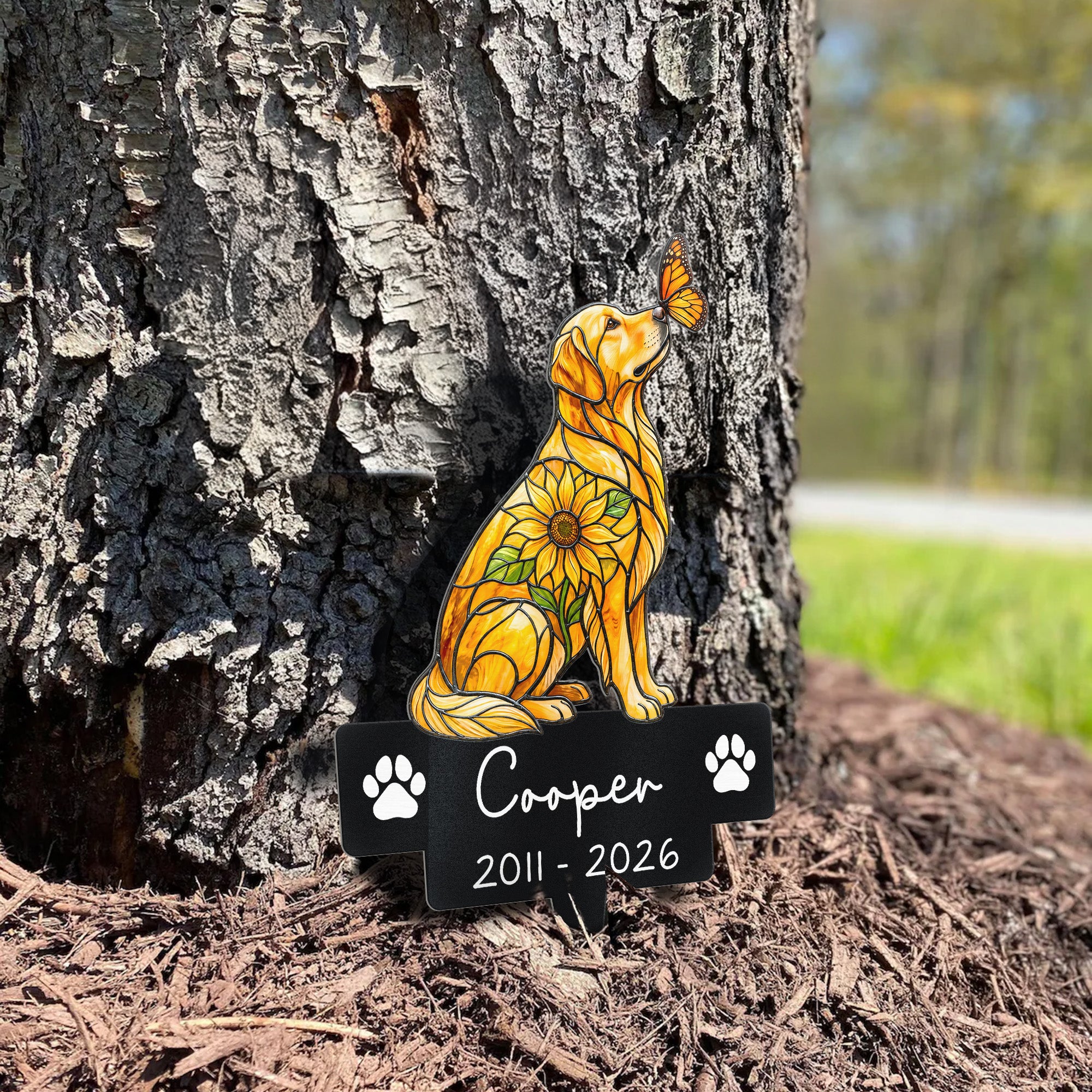 Custom-Pet Portrait Memorial Stained Glass Sunflower - Personalized Garden Stake 5