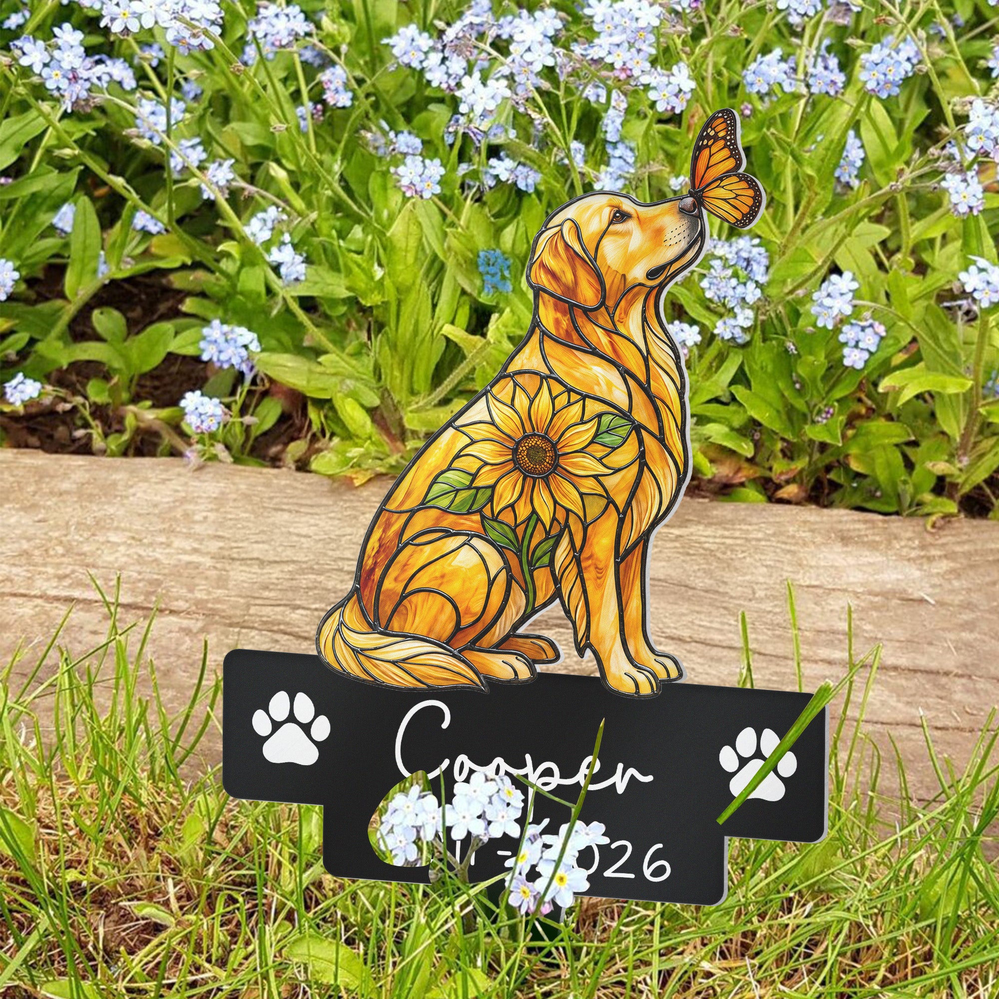 Custom-Pet Portrait Memorial Stained Glass Sunflower - Personalized Garden Stake 6
