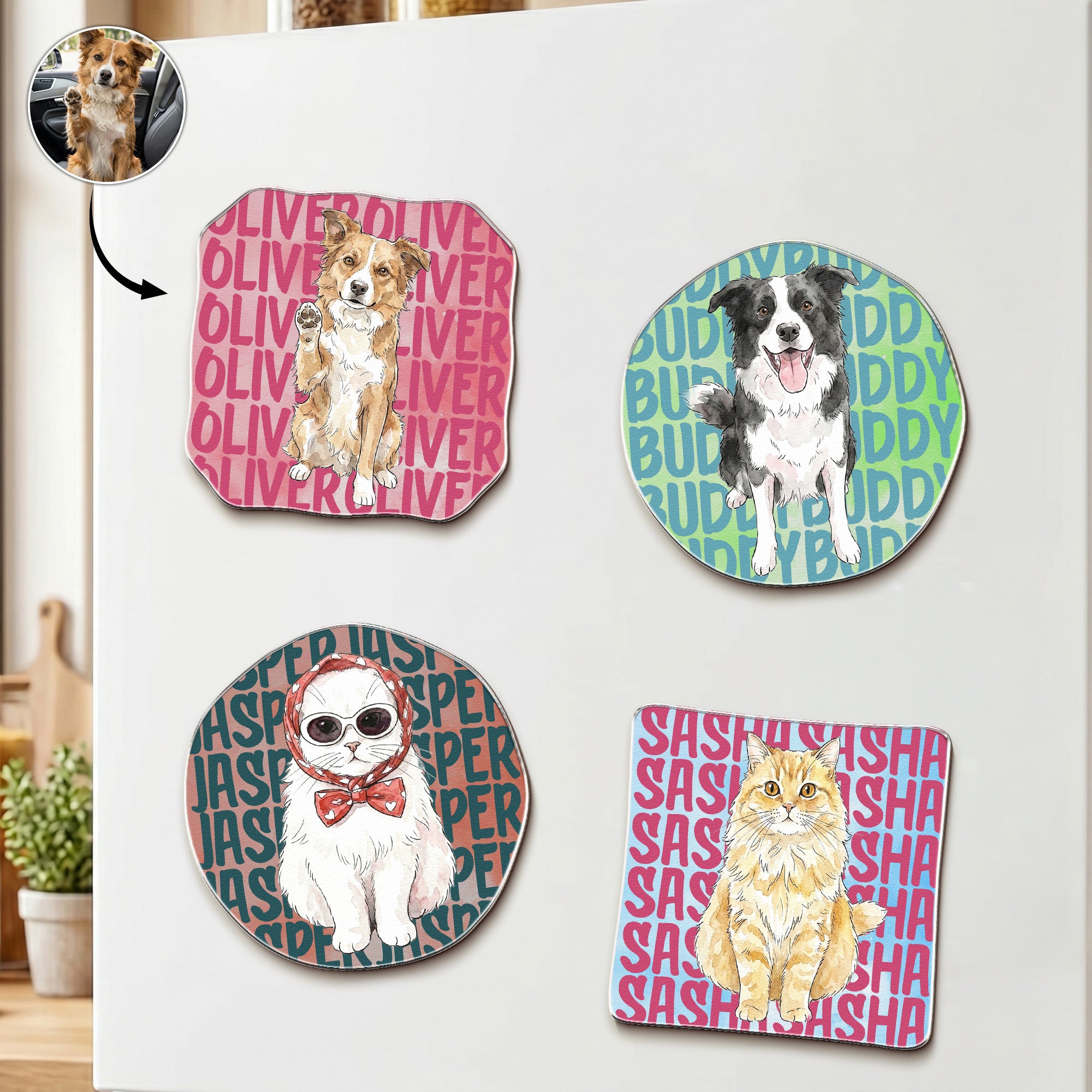 Custom-Pet-Portrait-&-Name-Colorful-Watercolor-Personalized-Magnet-1