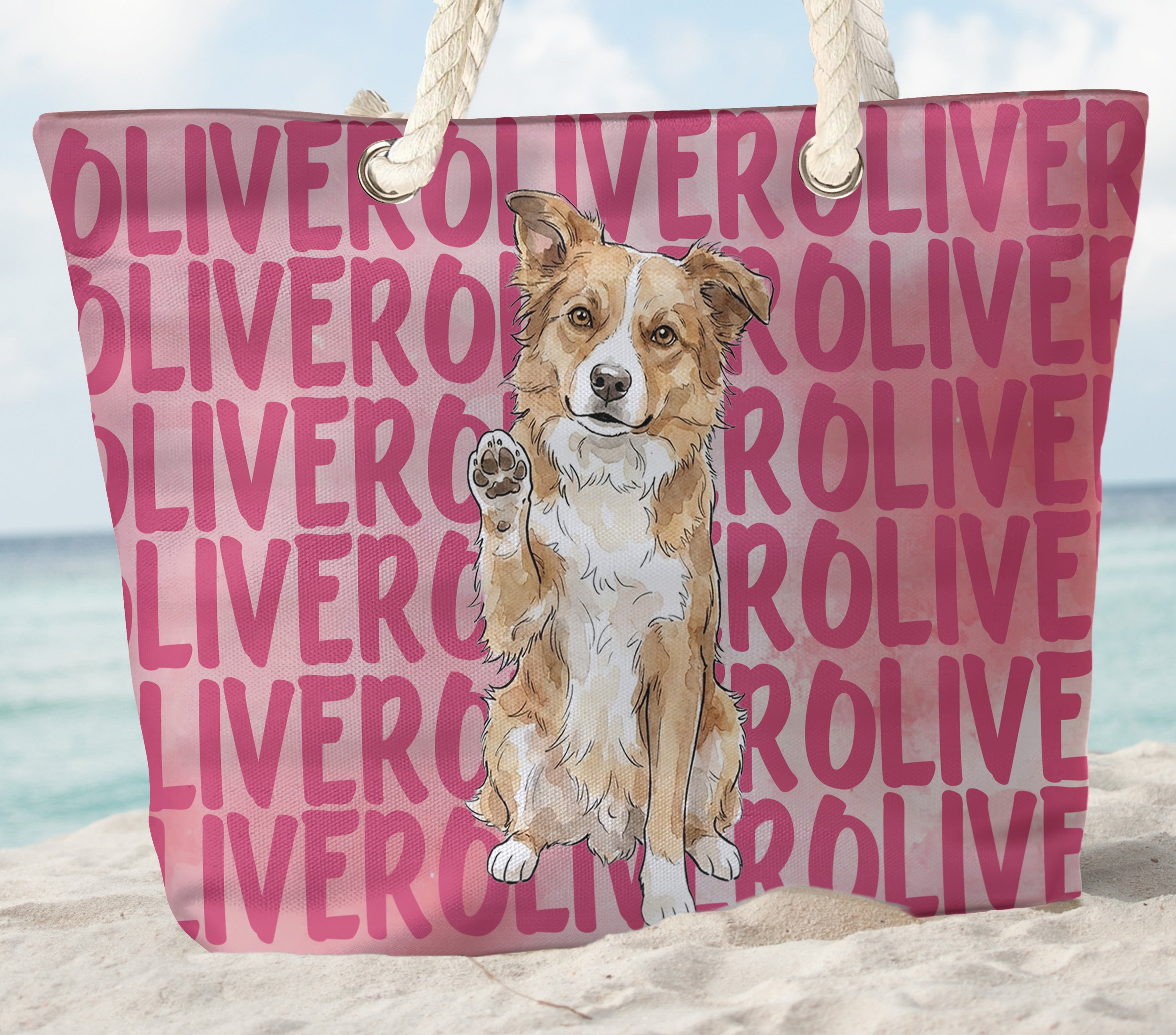 Custom-Pet-Portrait-&-Name-Watercolor-Style-Personalized-Beach-Bag-3
