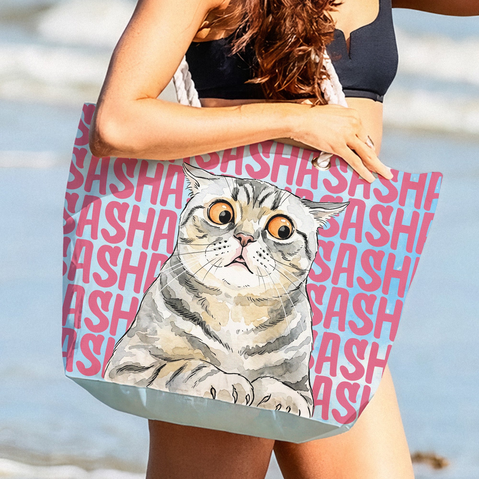 Custom-Pet-Portrait-&-Name-Watercolor-Style-Personalized-Beach-Bag-6