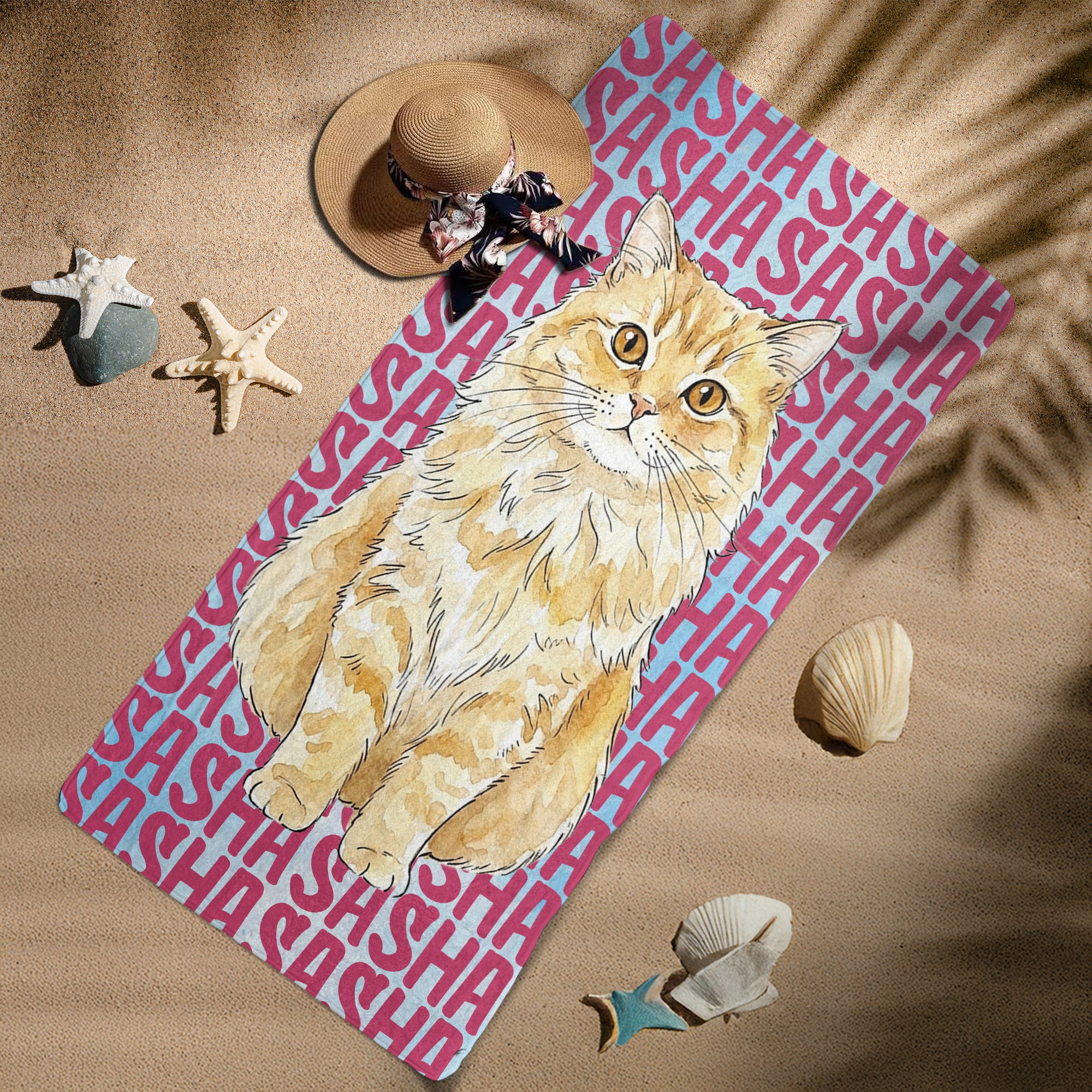 Custom-Pet-Portrait-&-Name-Watercolor-Style-Personalized-Beach-Towel-6
