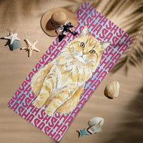Custom-Pet-Portrait-&-Name-Watercolor-Style-Personalized-Beach-Towel-6