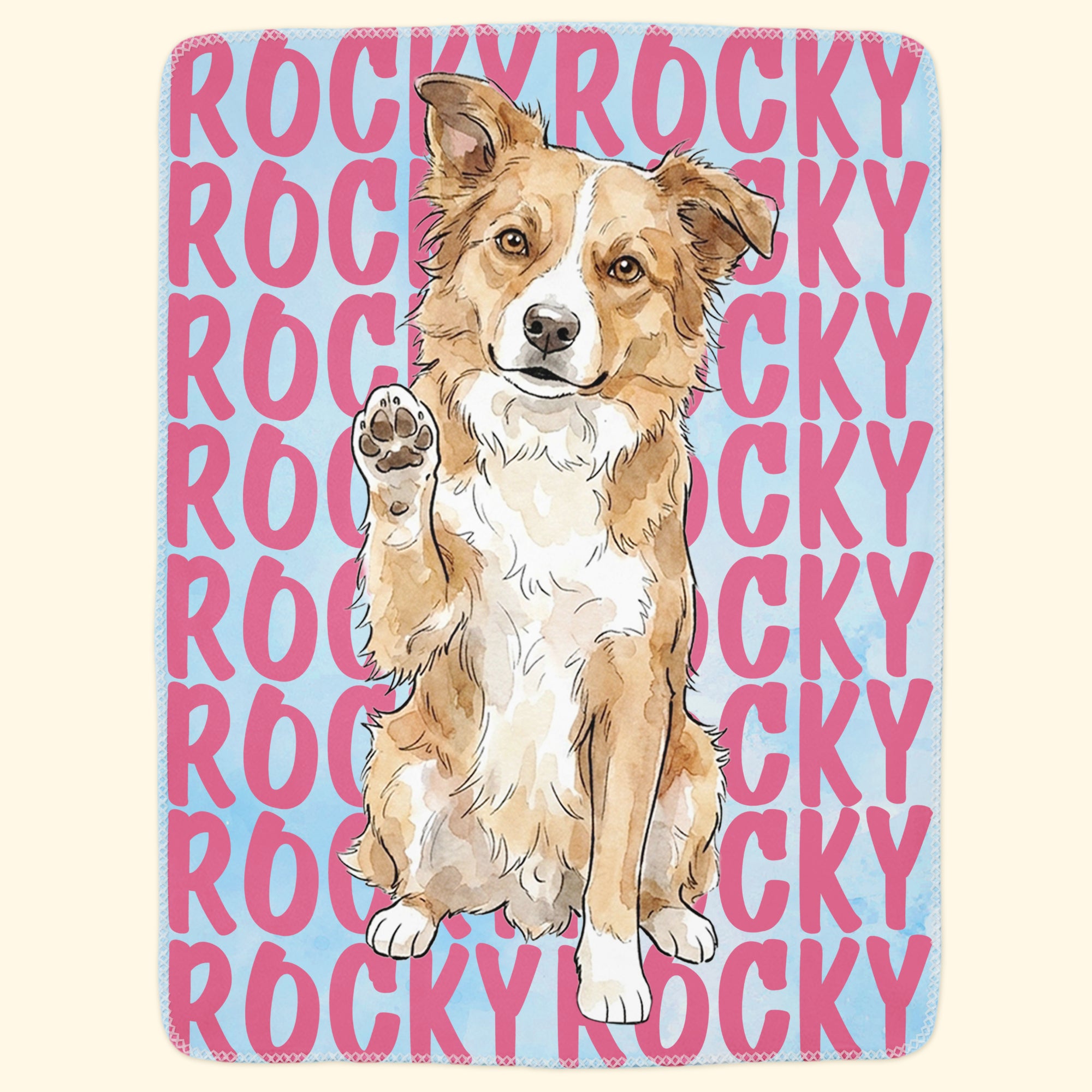 Custom-Pet-Portrait-&-Name-Watercolor-Style-Personalized-Blanket-3