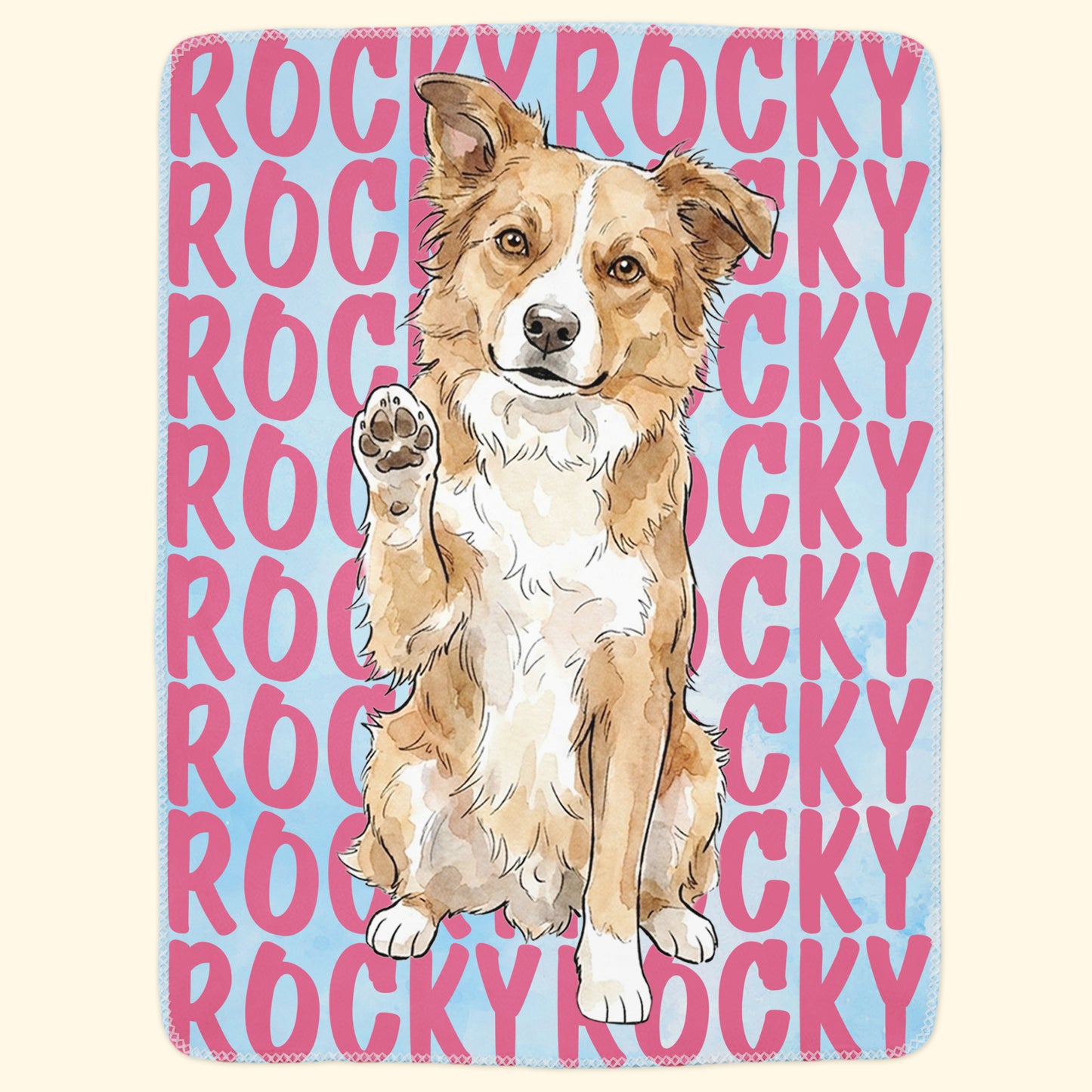 Custom-Pet-Portrait-&-Name-Watercolor-Style-Personalized-Blanket-3