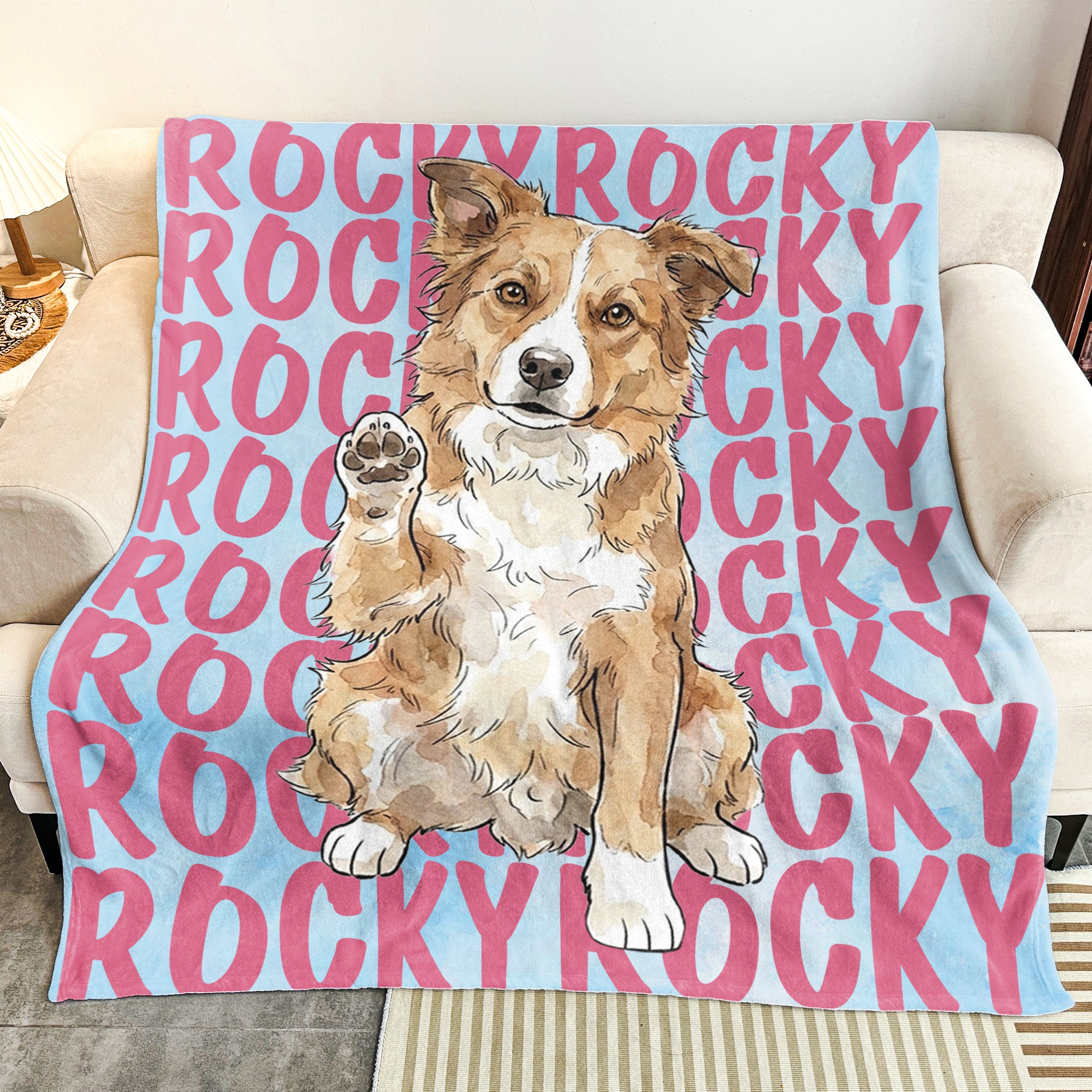 Custom-Pet-Portrait-&-Name-Watercolor-Style-Personalized-Blanket-5