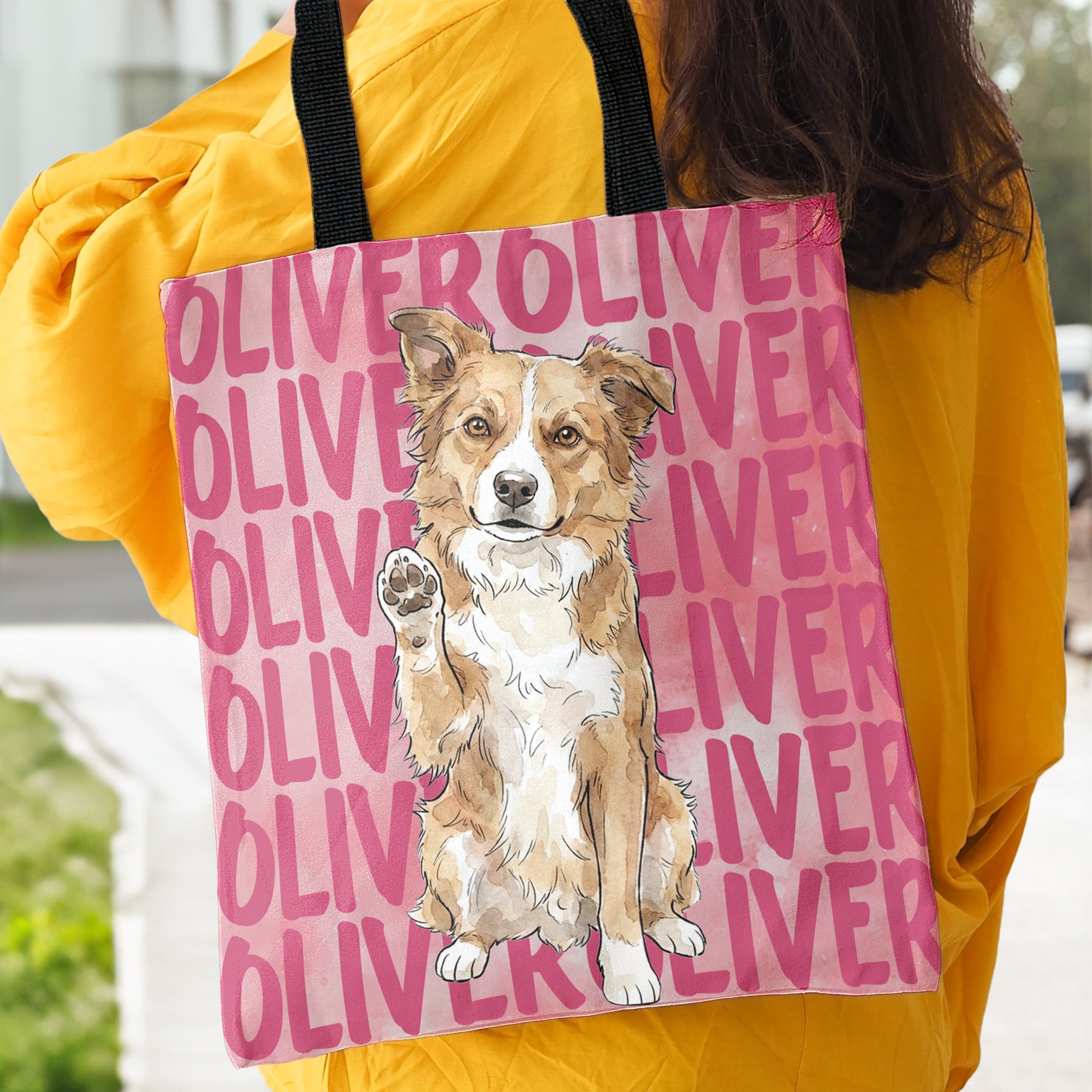 Custom-Pet-Portrait-&-Name-Watercolor-Style-Personalized-Tote-Bag-4