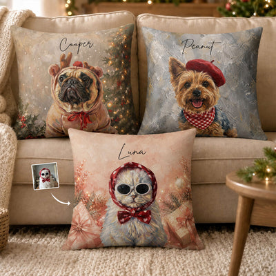 Custom Pet Portrait Oil Painting Art Christmas Decor Gifts For Pet Lovers - Personalized Pillow