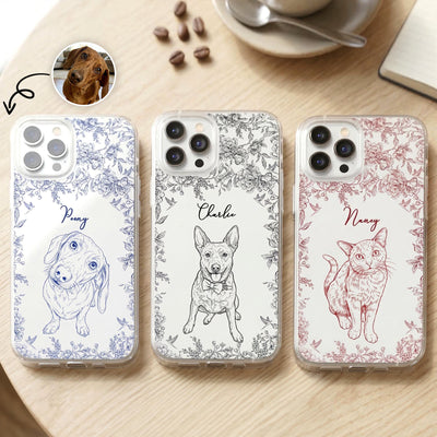 Custom Pet Portrait Phone Case For Dog Lover, Cat Lover - Personalized Phone Case
