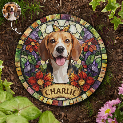 Custom Pet Portrait Photo Stained Glass Style Art Pet Loss Decor Gifts - Personalized Garden Stone
