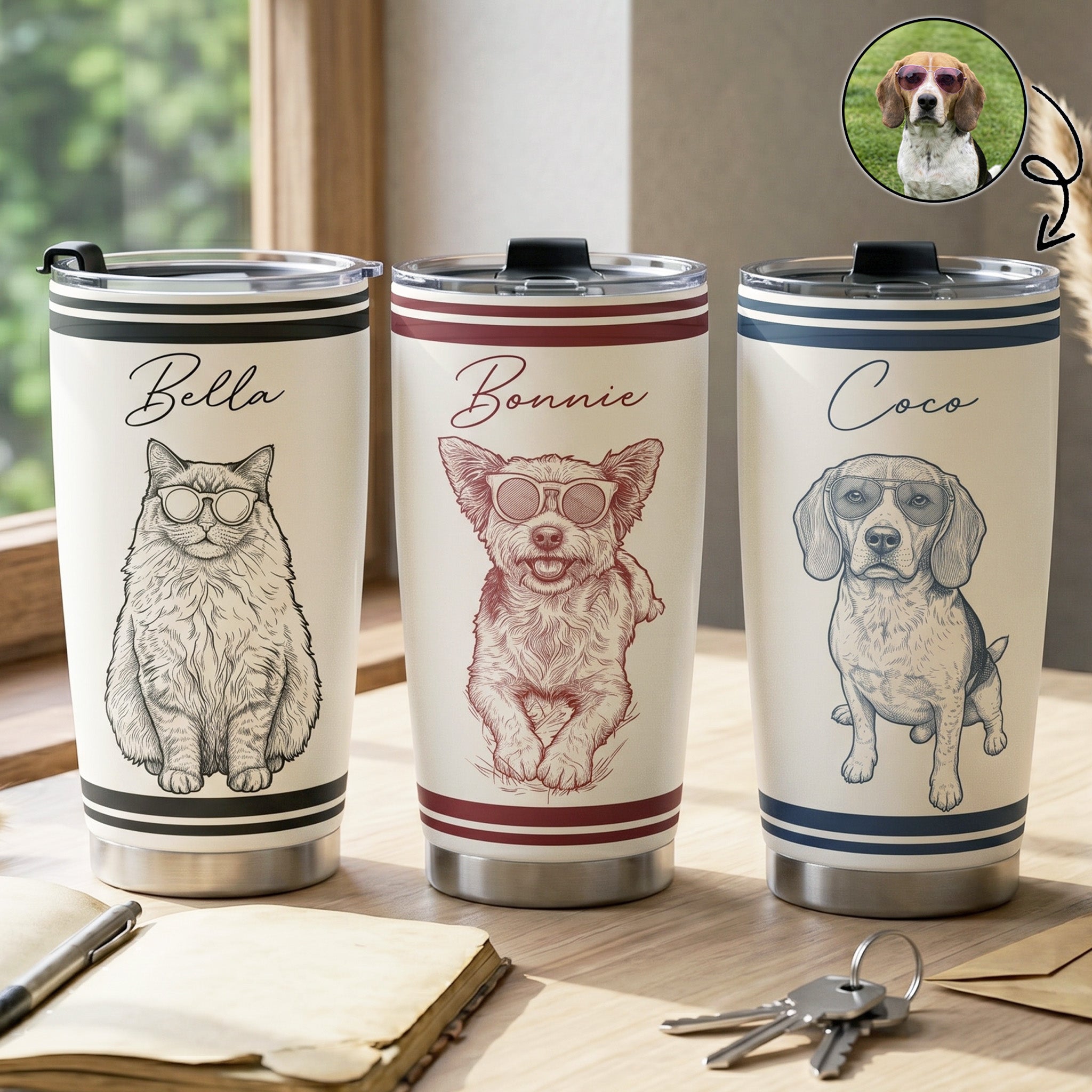 Custom-Pet-Portrait-Sketch-Art-Vintage-Retro-Gift-For-Pet-Lovers-Personalized-Tumbler-1