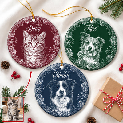 Custom Pet Portrait Sketch Line Art Christmas Decor Gifts For Pet Lovers - Personalized Ornament