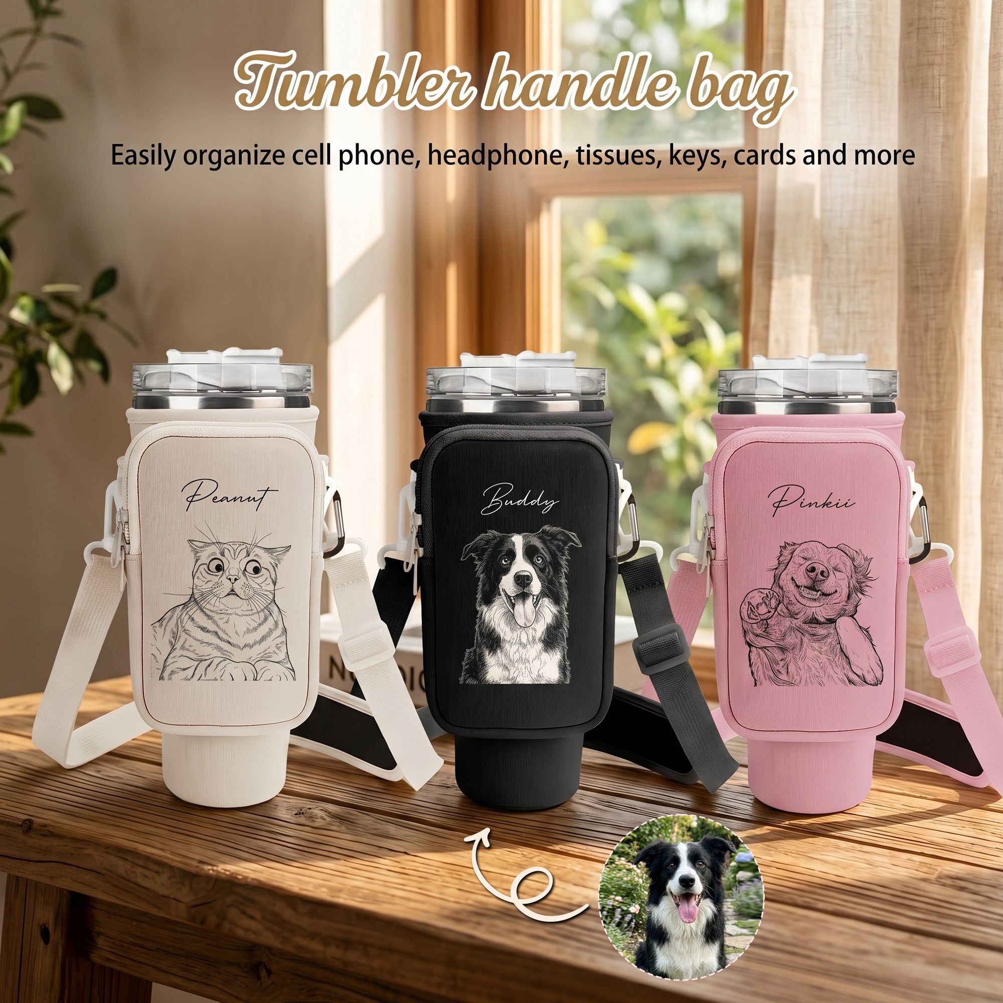 Custom-Pet-Portrait-Sketch-Line-Art-Custom-Water-Bottle-Carrier-Bag-1
