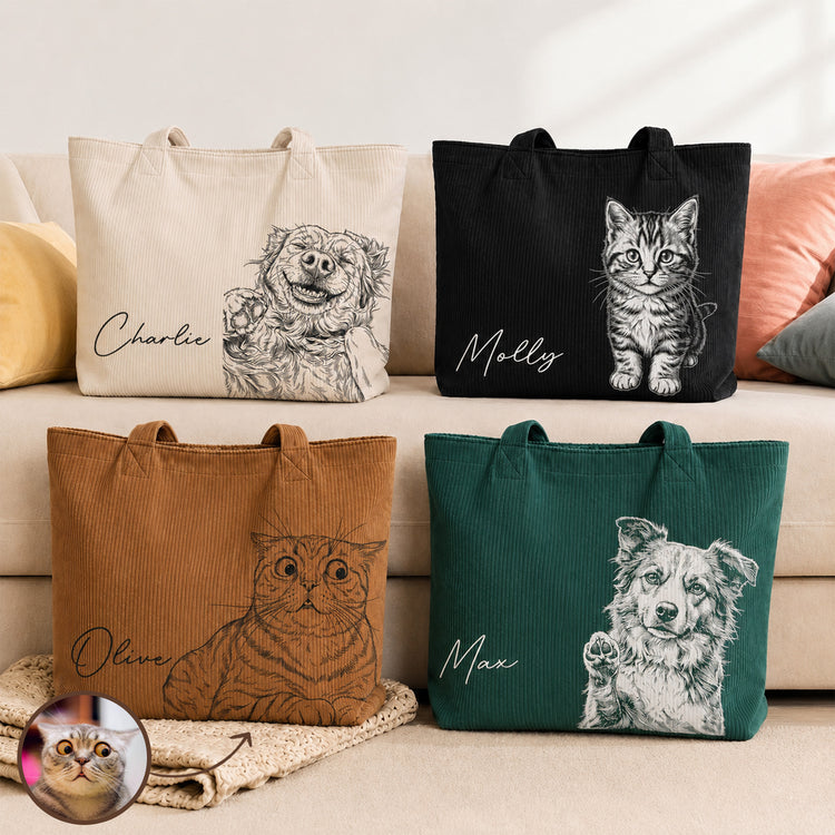Custom-Pet-Portrait-Sketch-Line-Art-Gift-For-Dog-Mom-Cat-Mom-Personalized-Tote-Bag-1