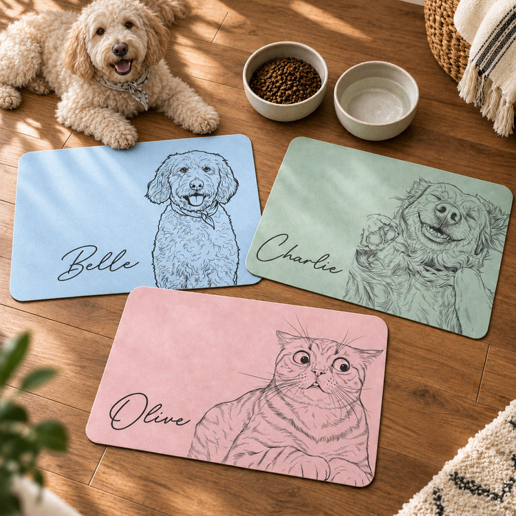 Custom-Pet-Portrait-Sketch-Line-Art-Gift-For-Pet-Lovers-Personalized-Pet-Feeding-Mat-1