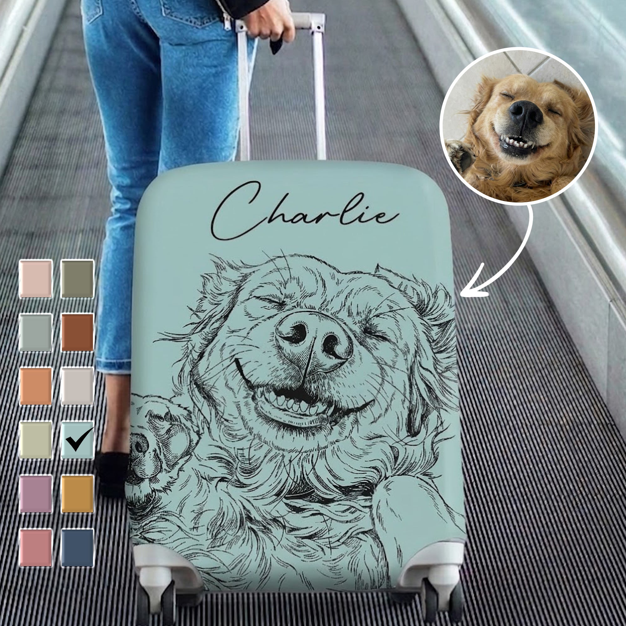 Custom-Pet-Portrait-Sketch-Line-Art-Personalized-Luggage-Cover-1