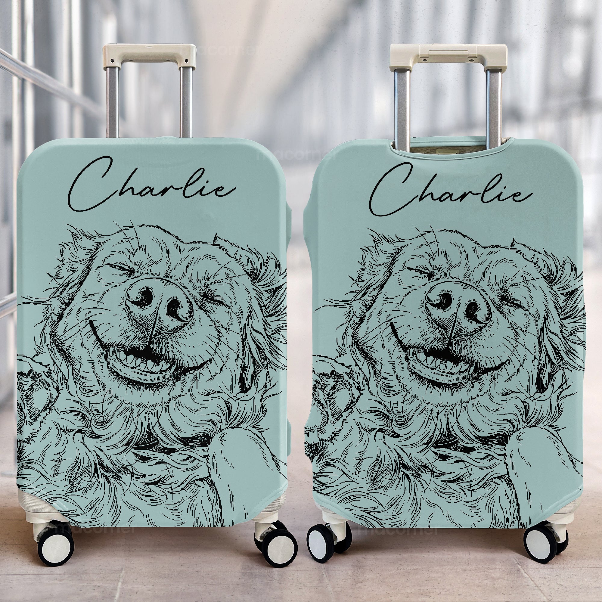 Custom-Pet-Portrait-Sketch-Line-Art-Personalized-Luggage-Cover-2