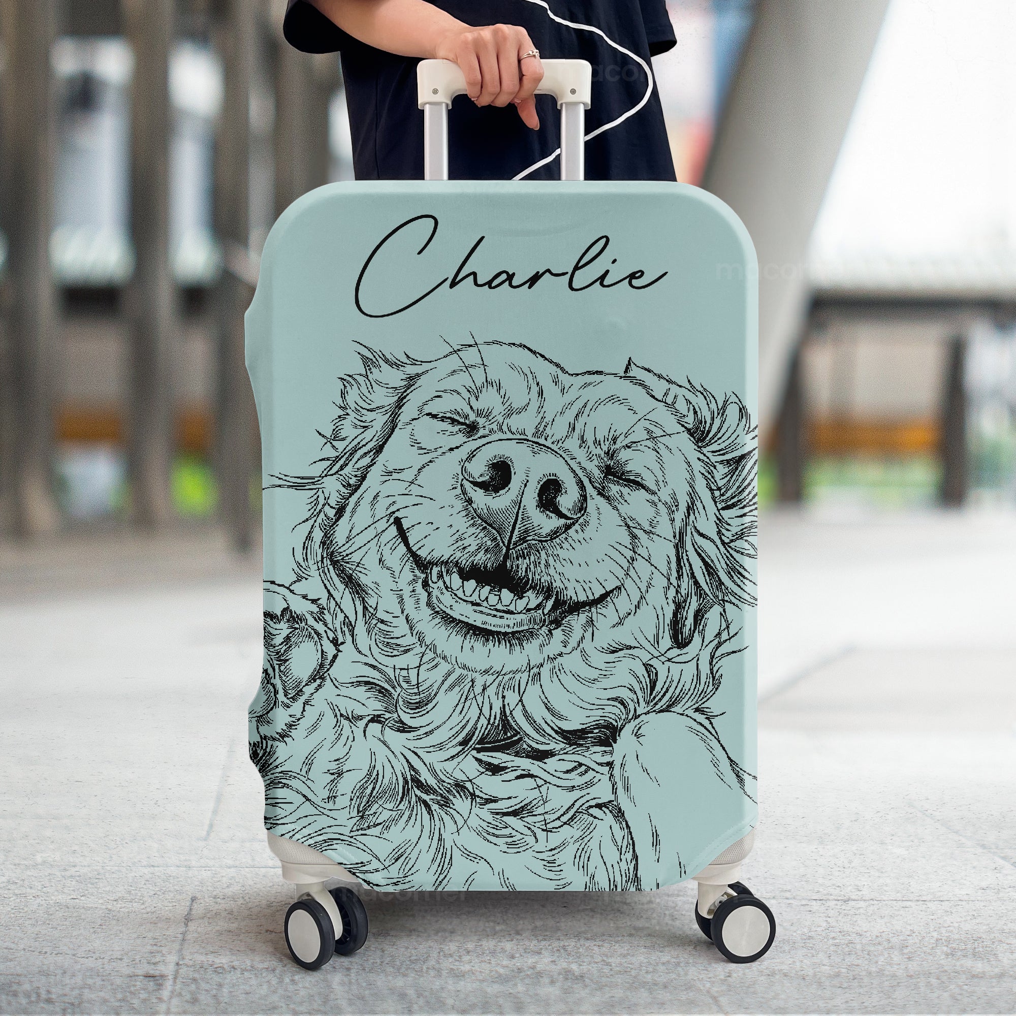 Custom-Pet-Portrait-Sketch-Line-Art-Personalized-Luggage-Cover-4