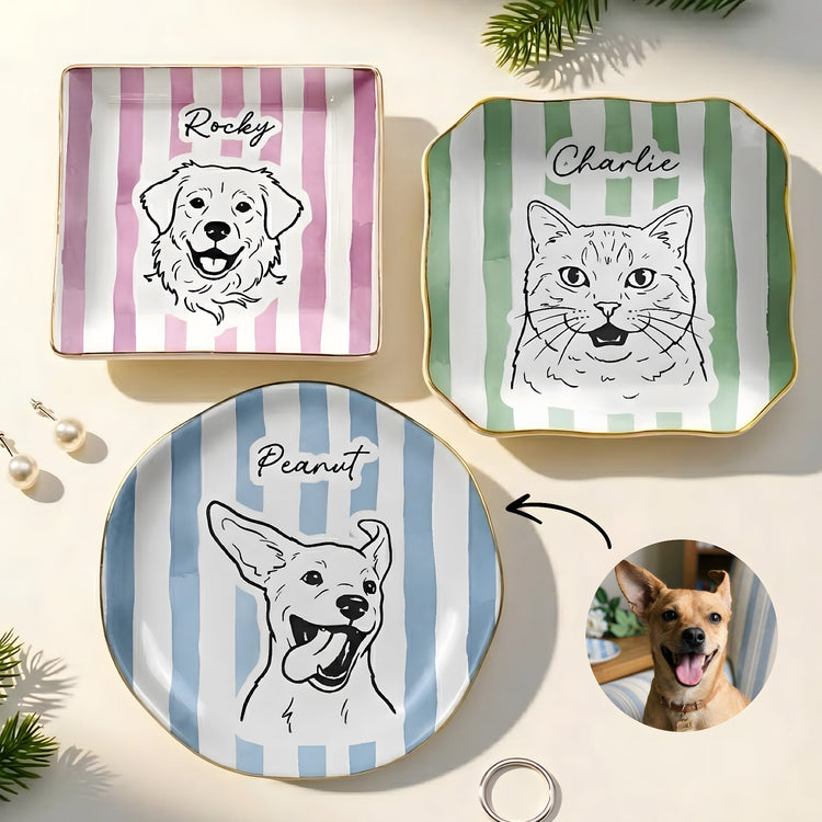 Custom_Pet_Portrait_Sketch_Line_Art_Striped_Pattern_Personalized_Jewelry_Dish_1