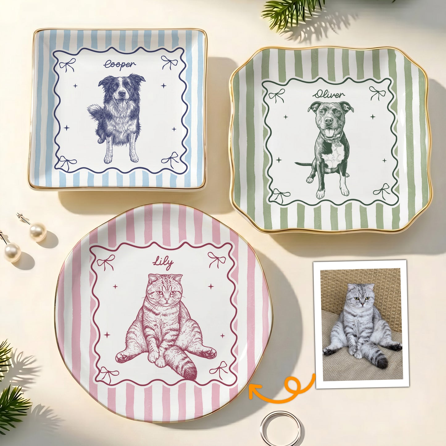 Custom-Pet-Portrait-Sketch-Line-Art-Striped-Style-Personalized-Jewelry-Dish-1