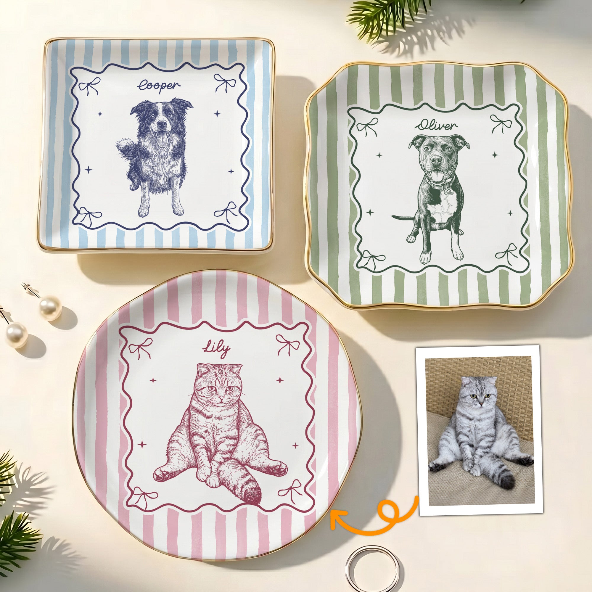 Custom-Pet-Portrait-Sketch-Line-Art-Striped-Style-Personalized-Jewelry-Dish-1