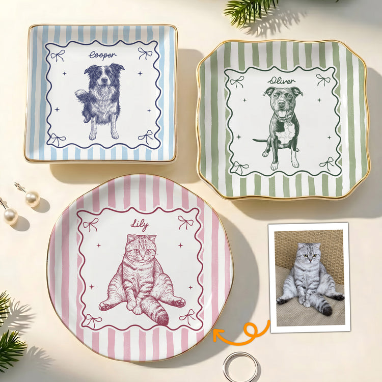 Custom-Pet-Portrait-Sketch-Line-Art-Striped-Style-Personalized-Jewelry-Dish-1