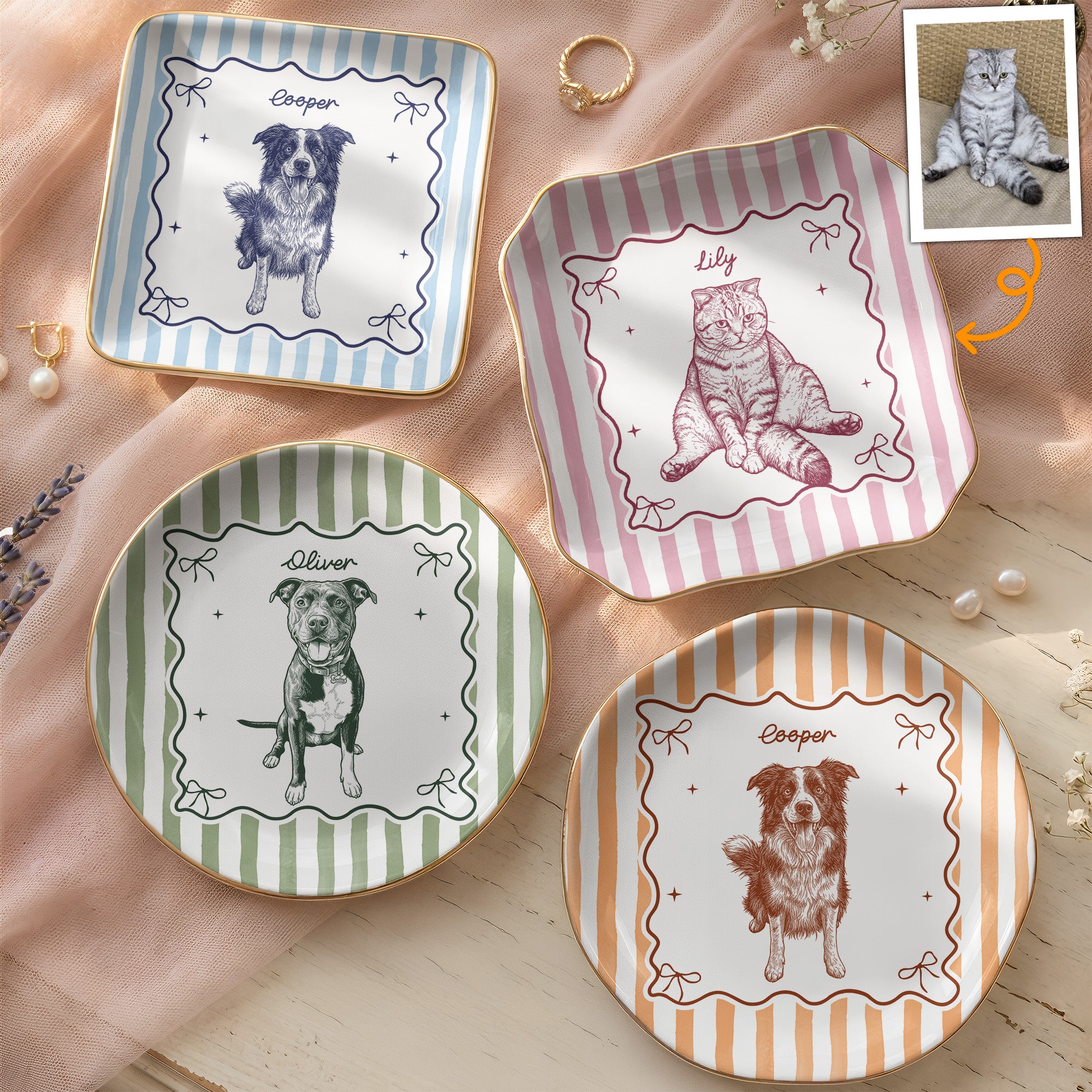 Custom-Pet-Portrait-Sketch-Line-Art-Striped-Style-Personalized-Jewelry-Dish-2