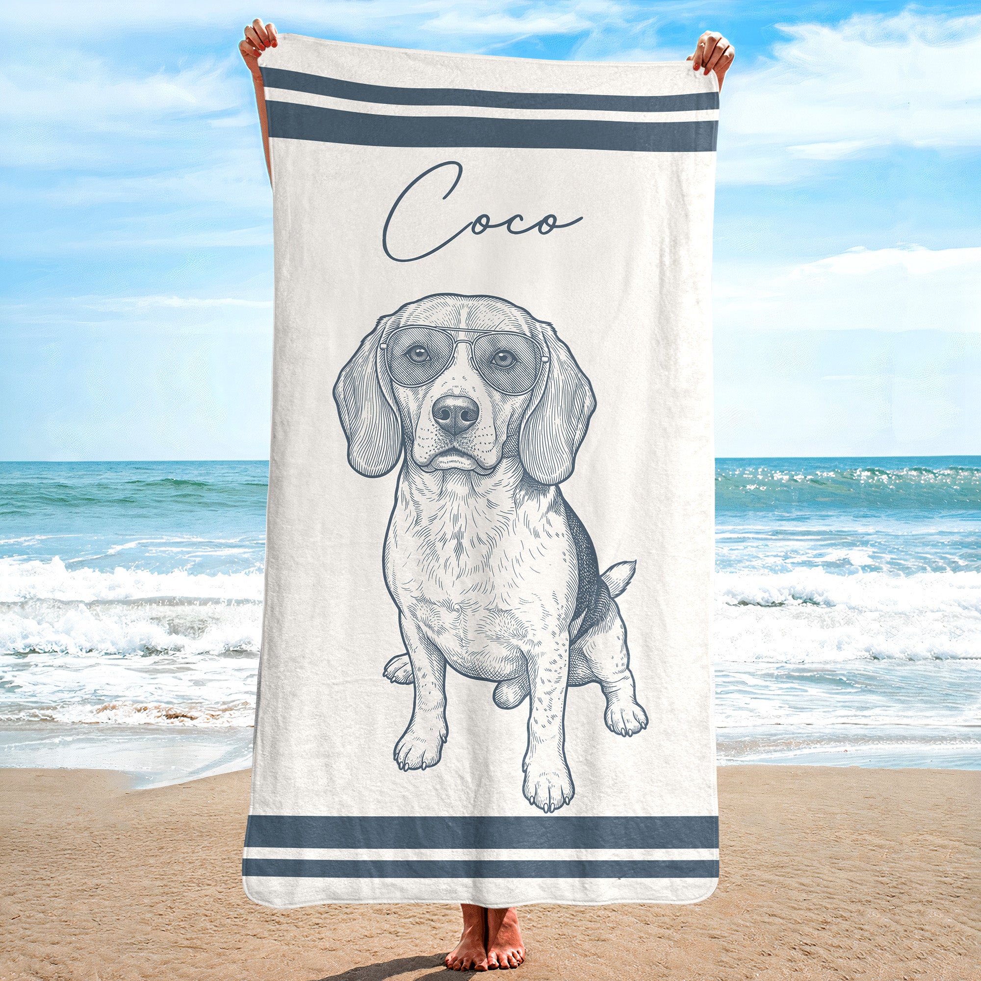 Custom-Pet-Portrait-Sketch-Line-Art-Summer-Gift-For-Pet-Lovers-Personalized-Beach-Towel-2