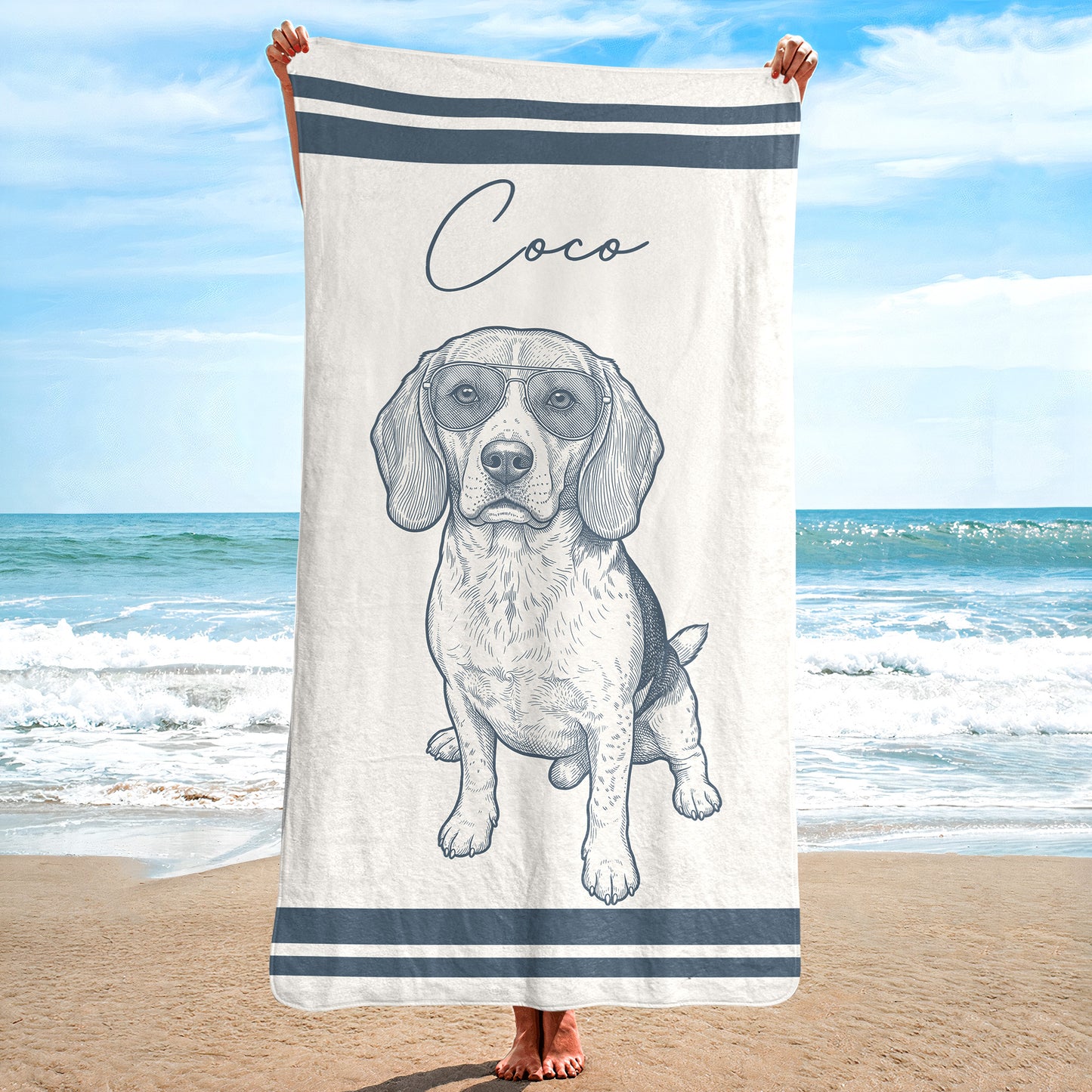 Custom-Pet-Portrait-Sketch-Line-Art-Summer-Gift-For-Pet-Lovers-Personalized-Beach-Towel-2