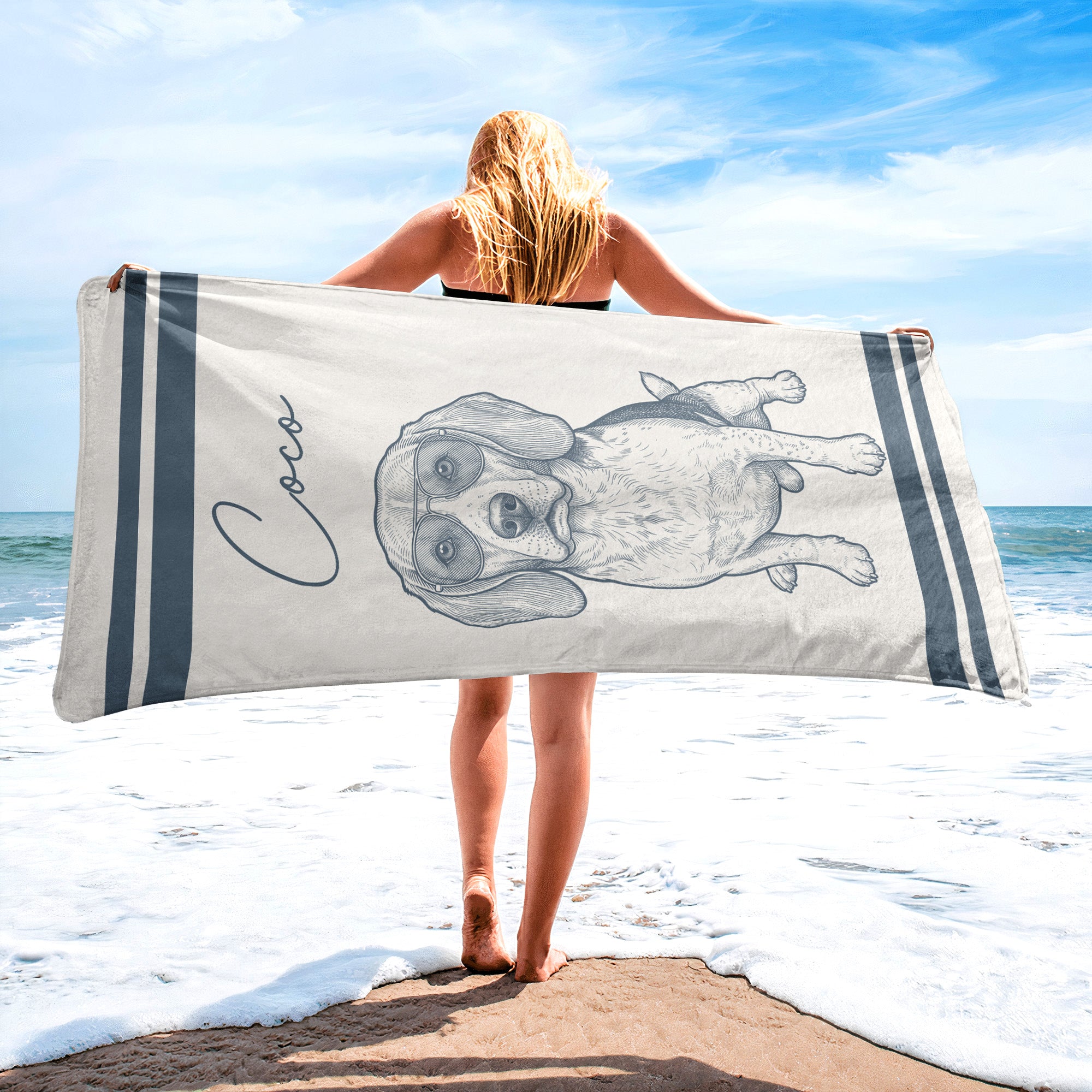 Custom-Pet-Portrait-Sketch-Line-Art-Summer-Gift-For-Pet-Lovers-Personalized-Beach-Towel-3
