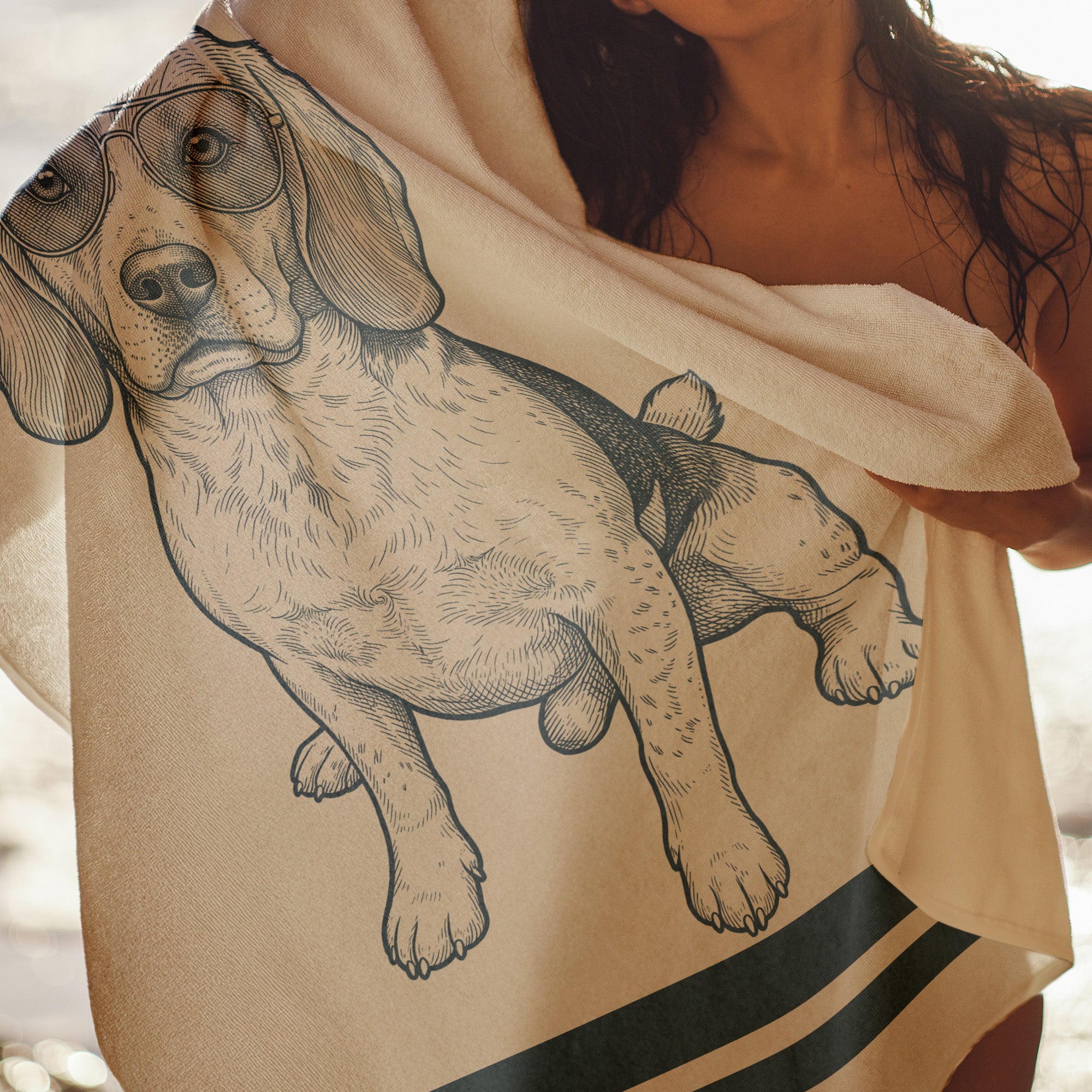 Custom-Pet-Portrait-Sketch-Line-Art-Summer-Gift-For-Pet-Lovers-Personalized-Beach-Towel-7
