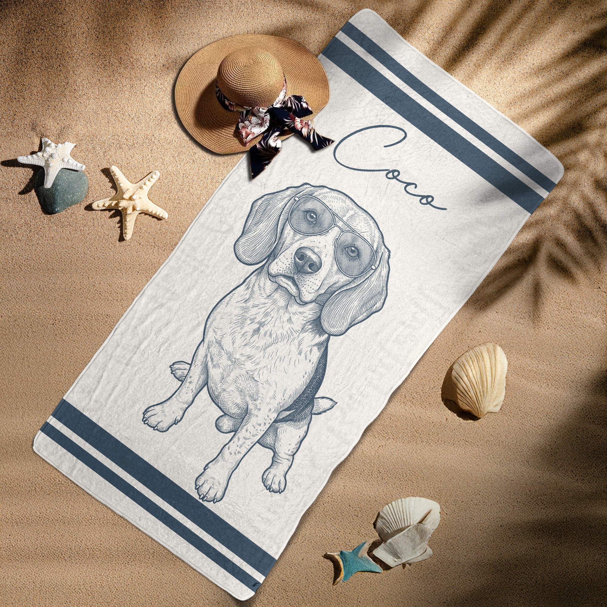 Custom-Pet-Portrait-Sketch-Line-Art-Summer-Gift-For-Pet-Lovers-Personalized-Beach-Towel-8