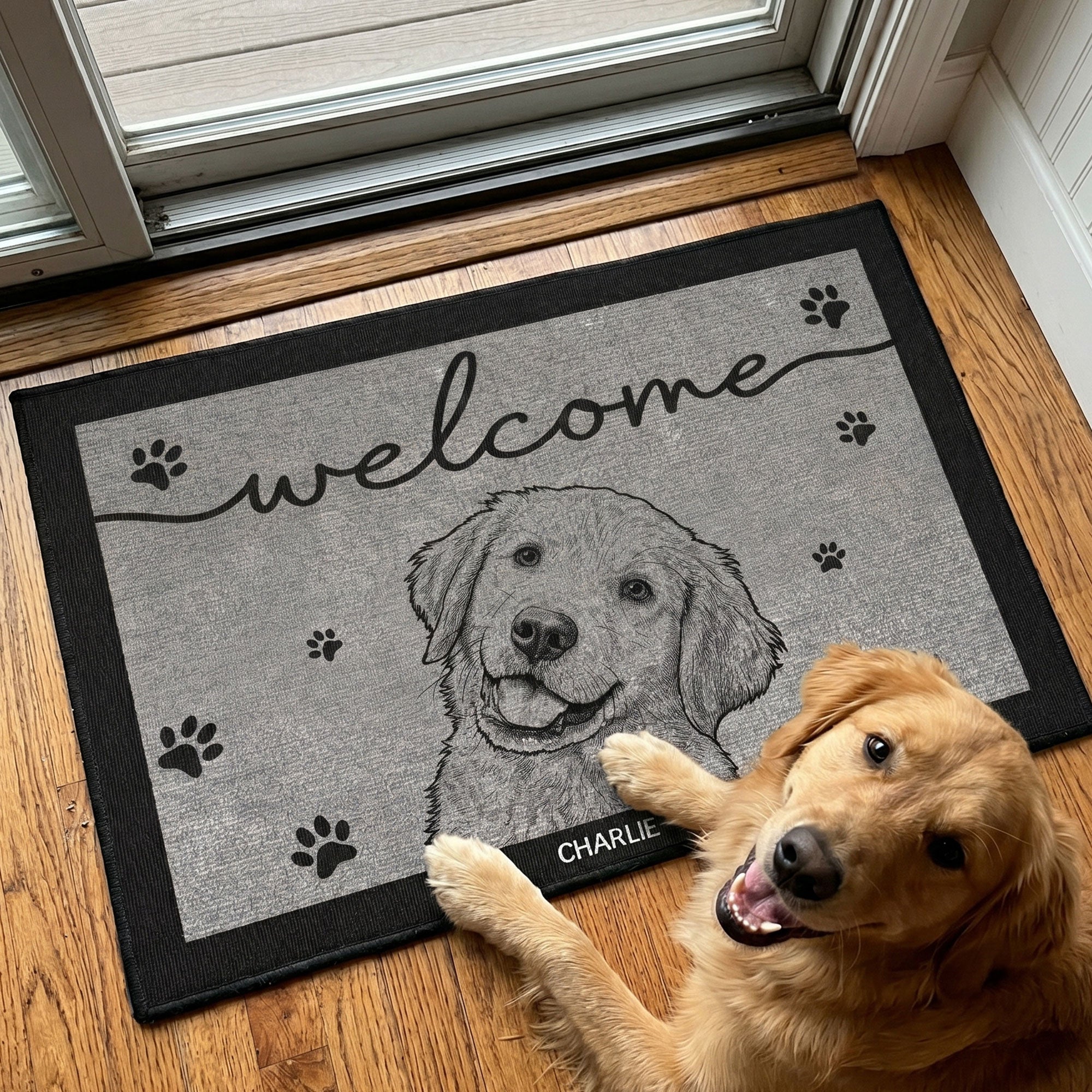 Custom-Pet-Portrait-Sketch-Line-Art-Welcome-Home-Personalized-Doormat-1