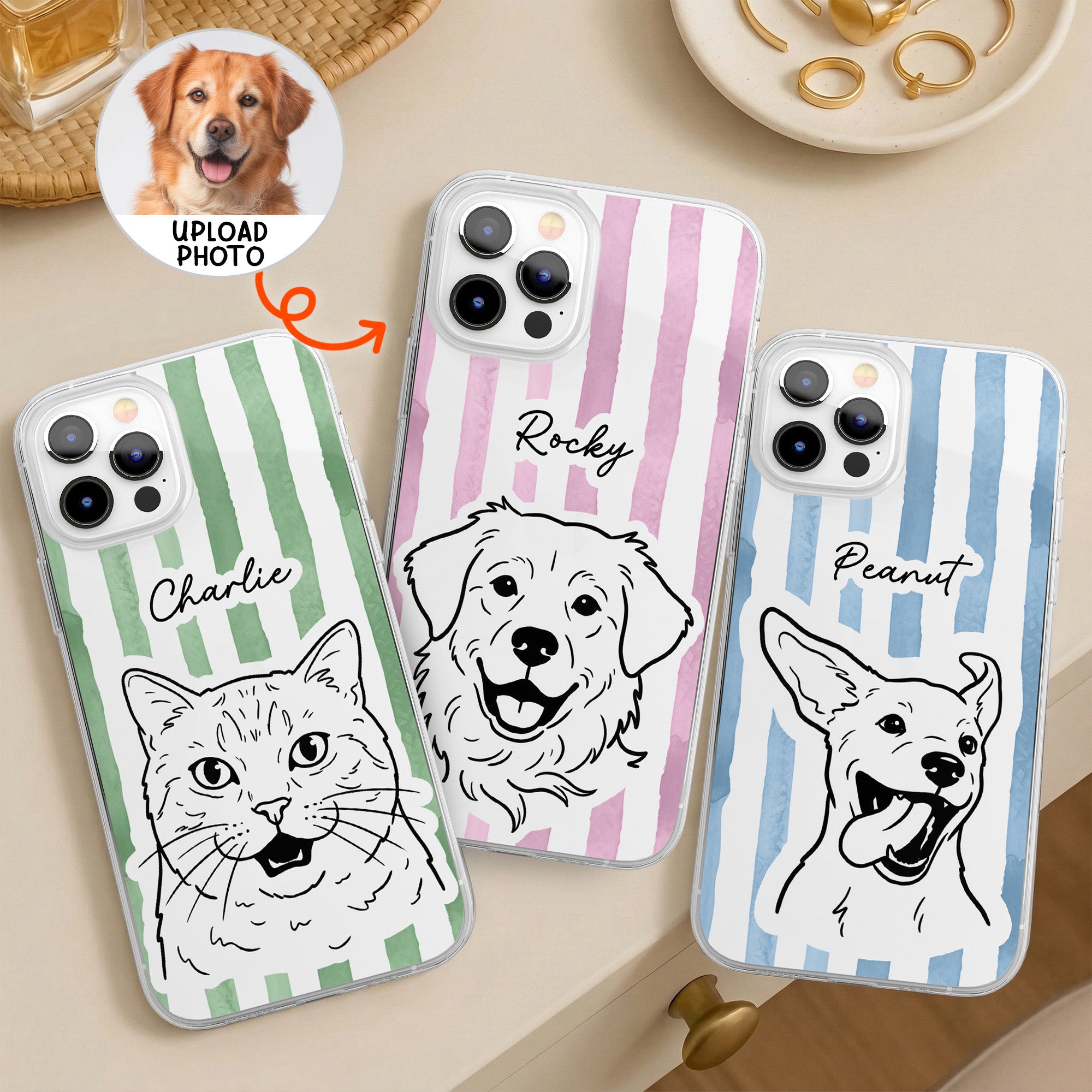 Custom_Pet_Portrait_Stripes_Pattern_Personalized_Phone_Case_1
