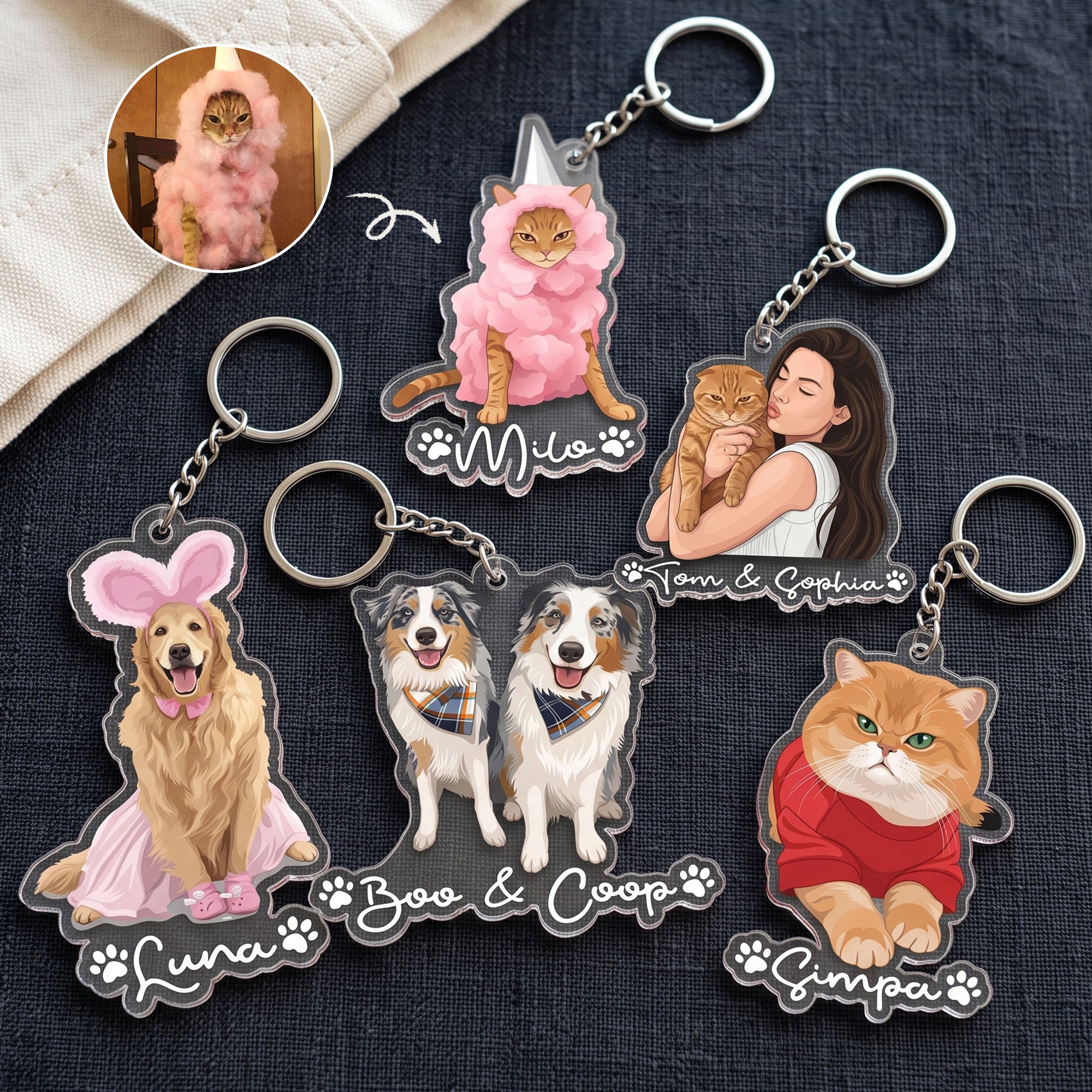 Custom-Pet-Portrait-Turn-Photo-Into-Art,-Gifts-For-Dog-Lovers,-Cat-Lovers-Personalized-Keychain-1