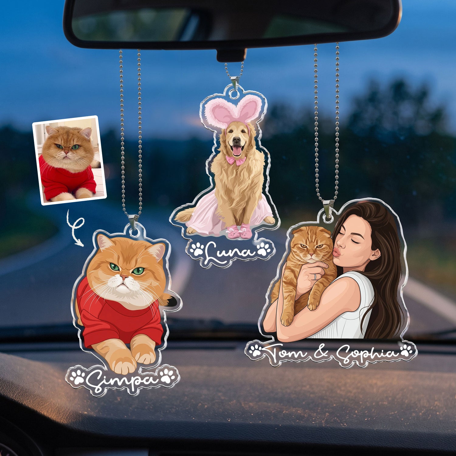 Custom-Pet-Portrait-Turn-Photo-Into-Art,-Gifts-For-Dog-Lovers,-Cat-Lovers-Personalized-Rear-View-Mirror-Accessory-1