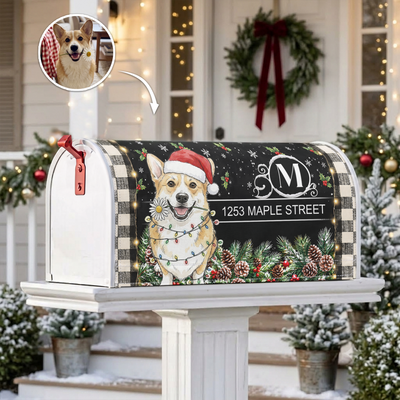 Custom Pet Portrait Watecolor Art Christmas Decor - Personalized Mailbox Cover