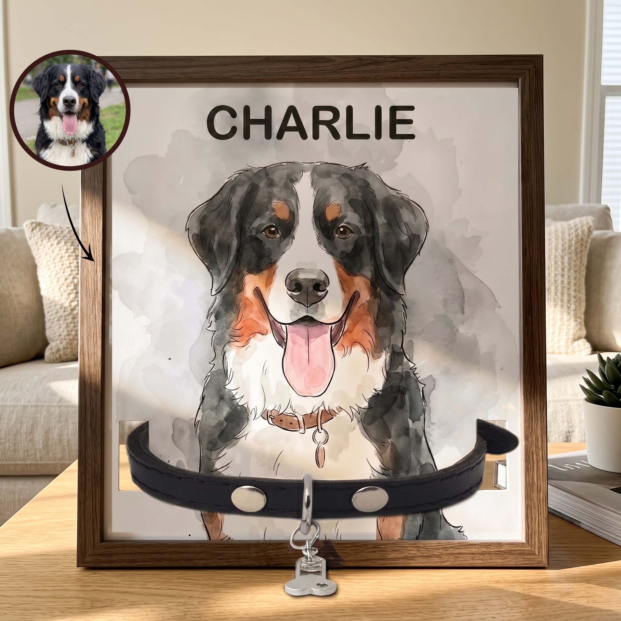 Custom-Pet-Portrait-Watecolor-Art-Pet-Collar-Frame-Keepsake-Personalized-Frame-1