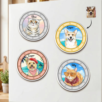 Custom Pet Portrait Watercolor Art Funny Cruise Door Decor - Personalized Magnet