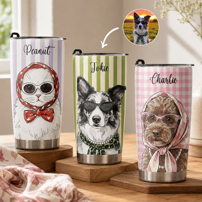 Custom Pet Portrait Watercolor Art Gift For Dog Mom, Cat Mom - Personalized Tumbler Cup