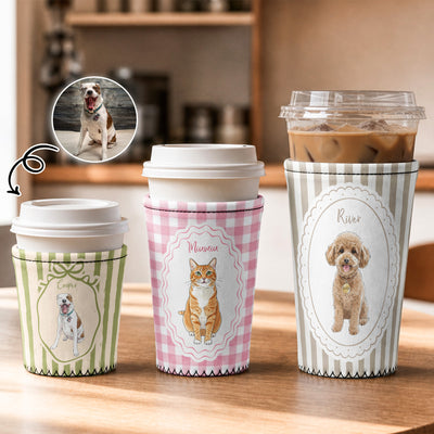 Custom Pet Portrait Watercolor Art - Personalized Iced Coffee Sleeve
