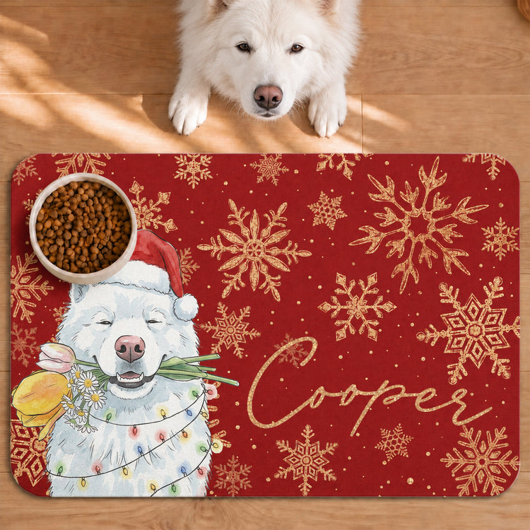 Custom-Pet-Portrait-Watercolor-Art-Snowflake-Christmas-Personalized-Pet-Feeding-Mat-0
