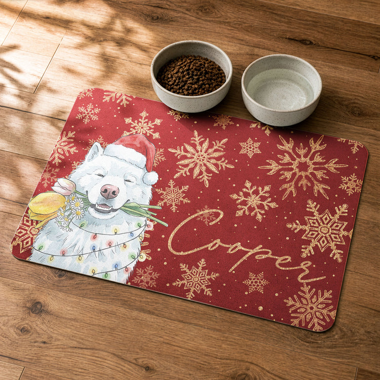 Custom-Pet-Portrait-Watercolor-Art-Snowflake-Christmas-Personalized-Pet-Feeding-Mat-1