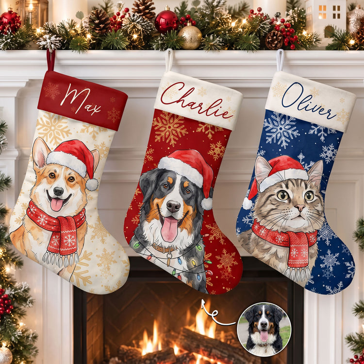 Custom-Pet-Portrait-Watercolor-Art-Snowflake-Christmas-Personalized-Stocking