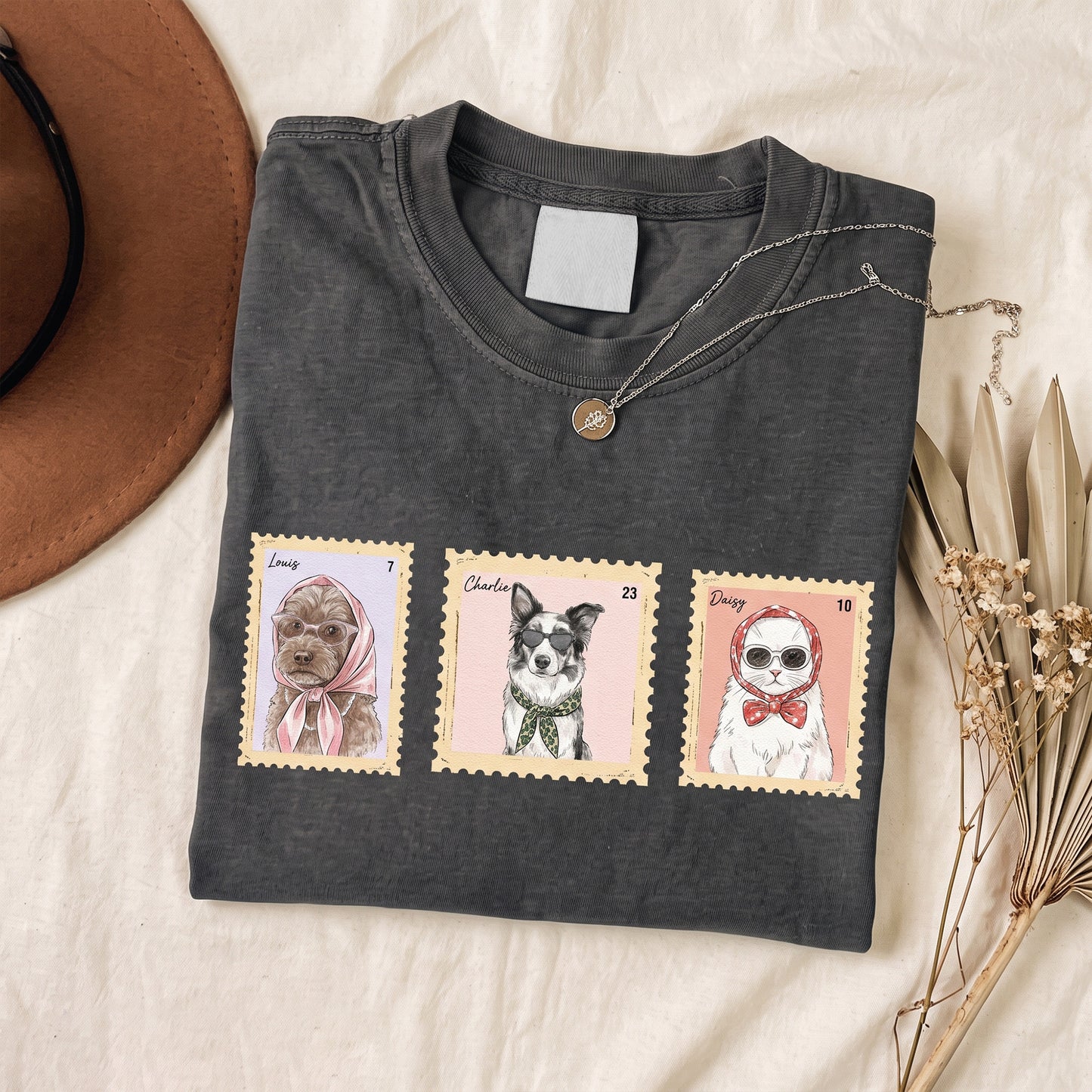Custom-Pet-Portrait-Watercolor-Art-Stamp-Comfort-Tee-Personalized-Shirt-2