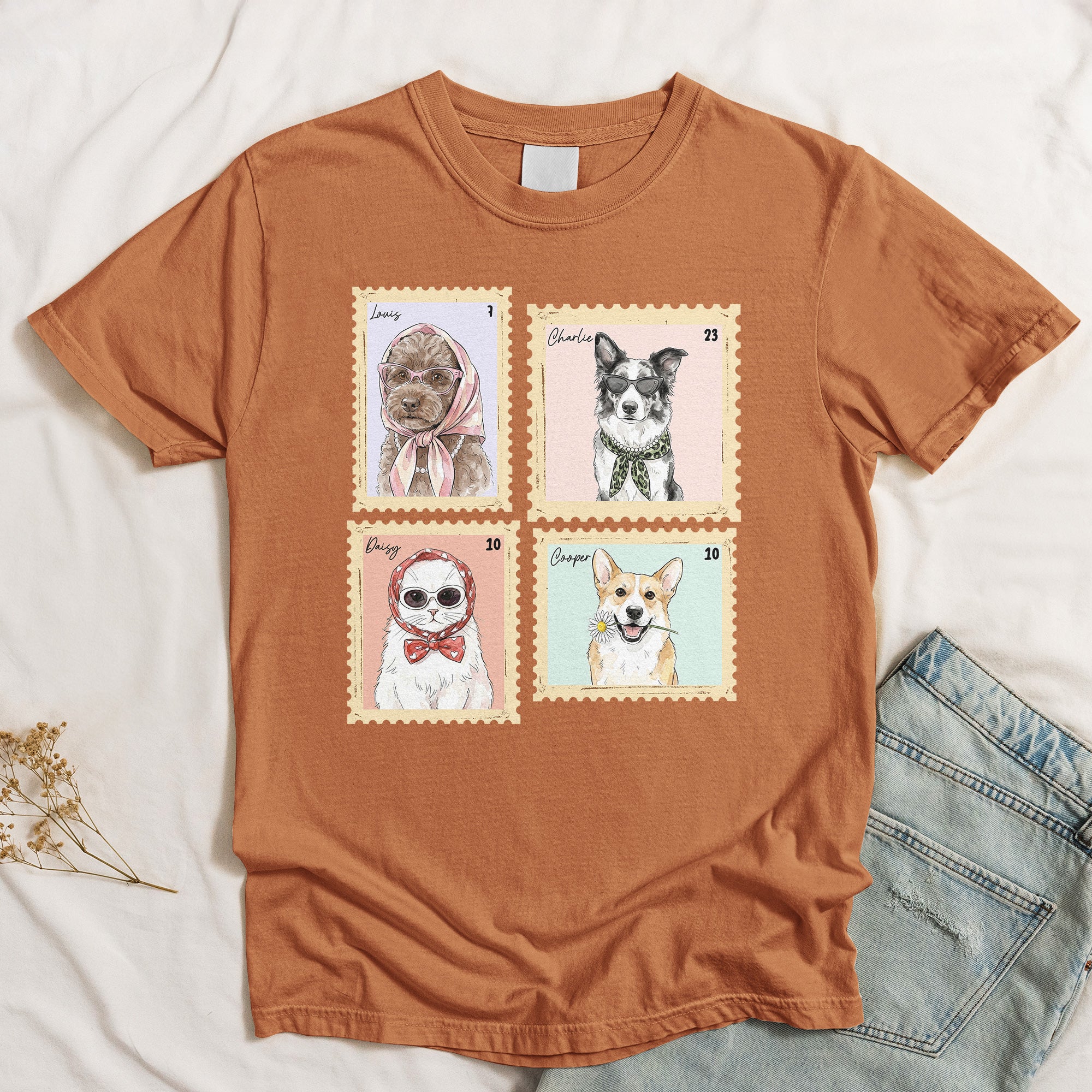 Custom-Pet-Portrait-Watercolor-Art-Stamp-Comfort-Tee-Personalized-Shirt-4