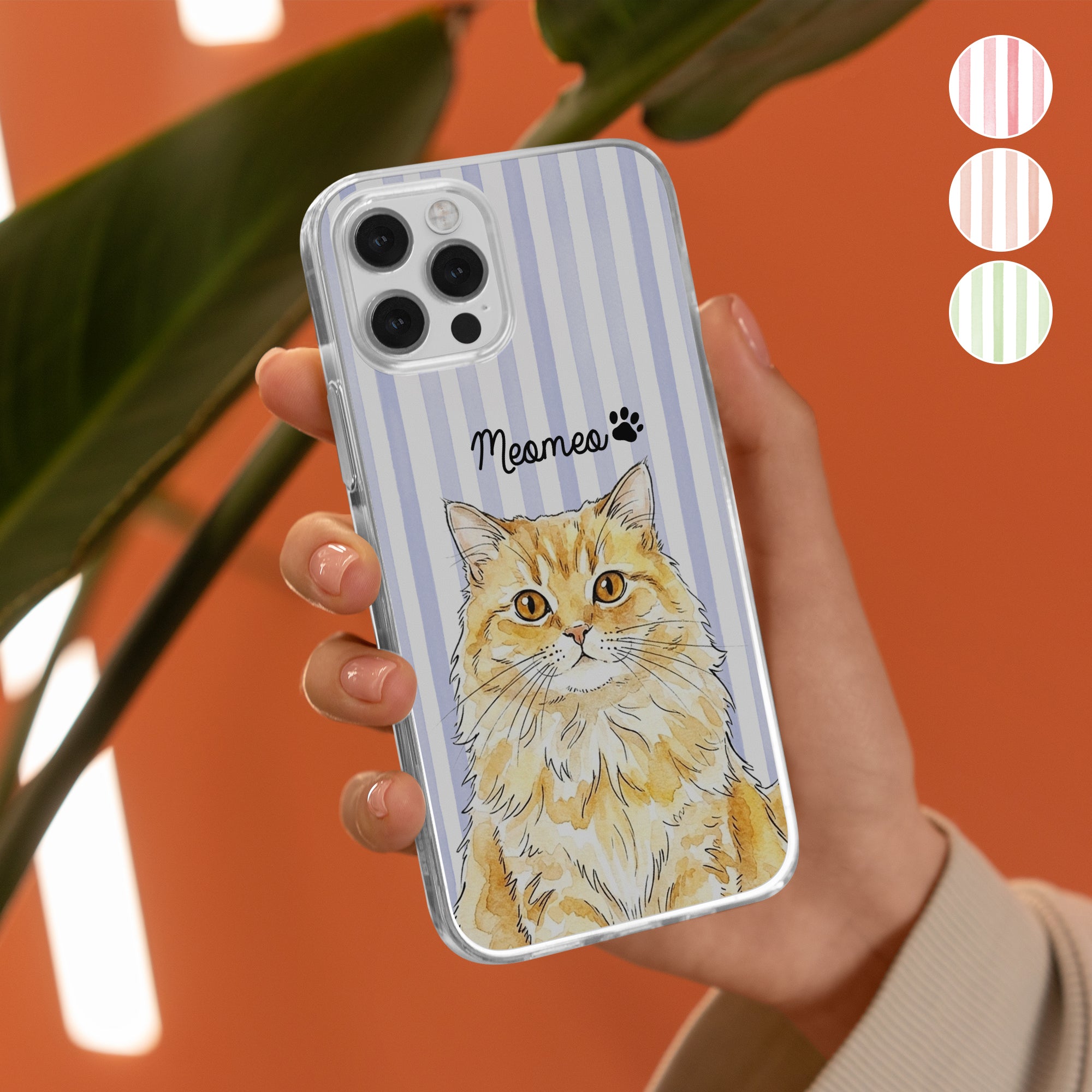 Custom-Pet-Portrait-Watercolor-Art-Striped-Pattern-Gift-For-Pet-Lovers-Personalized-Phone-Case-3